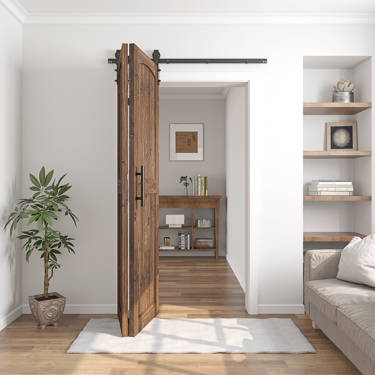 Coast Sequoia Assembled Arch Top 30in./32in./36in./44in./48in. x 84in. Knotty Pine Wood Bi-Fold Door With Hardware Kit