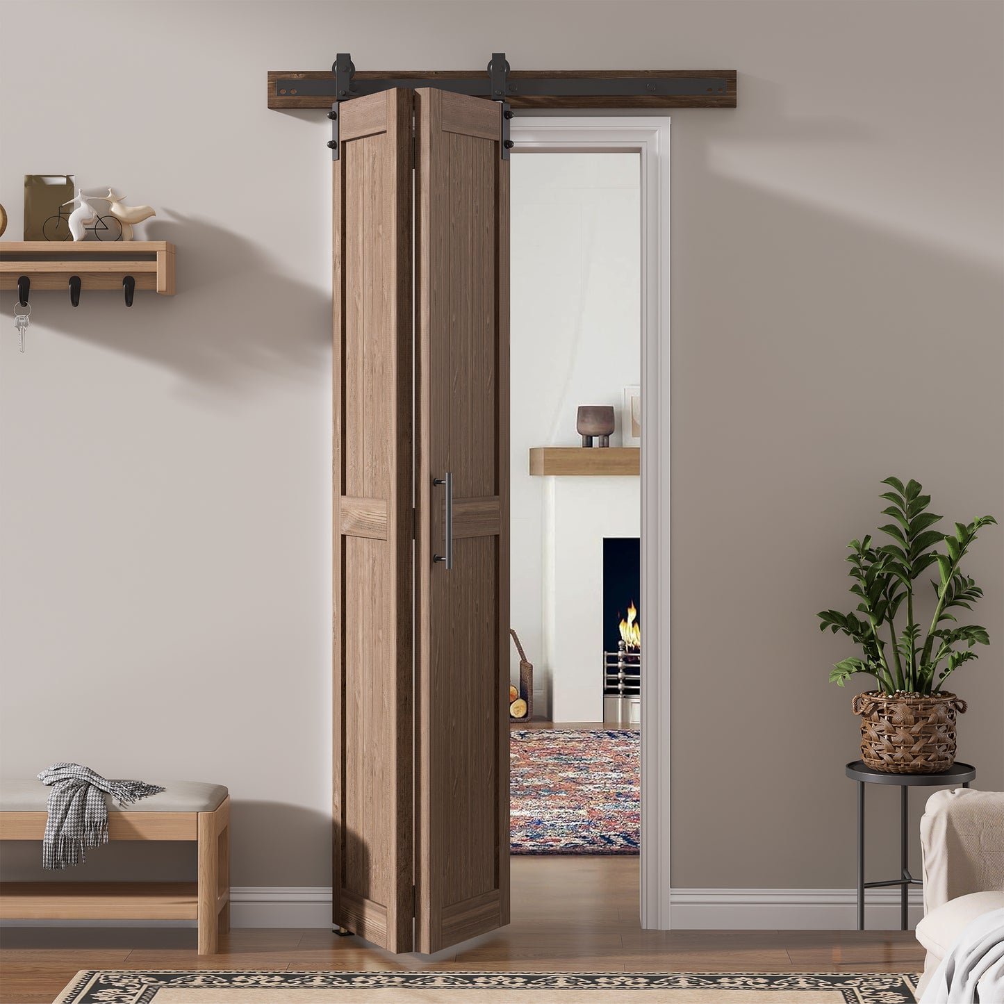 30in./36in./40in./44in./48in. x 84in. Assembled Knotty Pine Wood Bi-Fold Door with Hardware