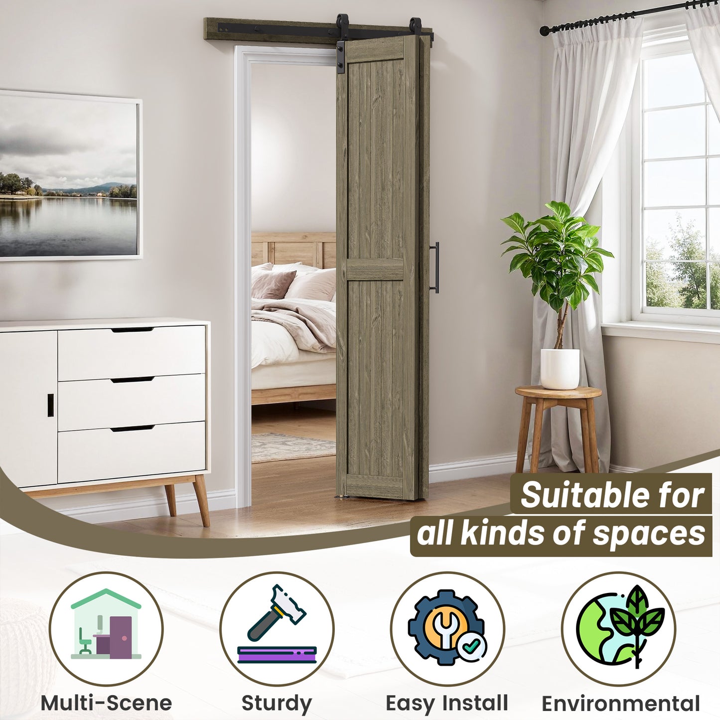 30in./36in./40in./44in./48in. x 84in. Assembled Knotty Pine Wood Bi-Fold Door with Hardware
