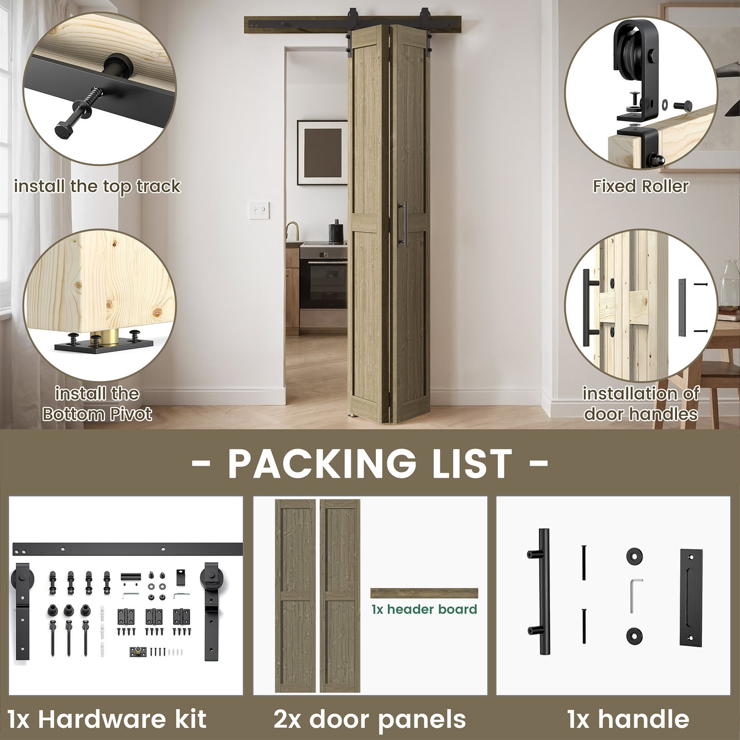 30in./36in./40in./44in./48in. x 84in. Assembled Knotty Pine Wood Bi-Fold Door with Hardware