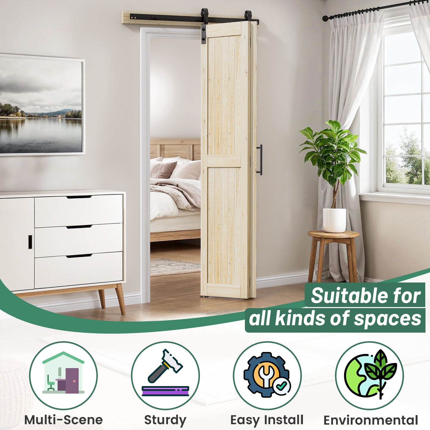 30in./36in./40in./44in./48in. x 84in. Assembled Knotty Pine Wood Bi-Fold Door with Hardware