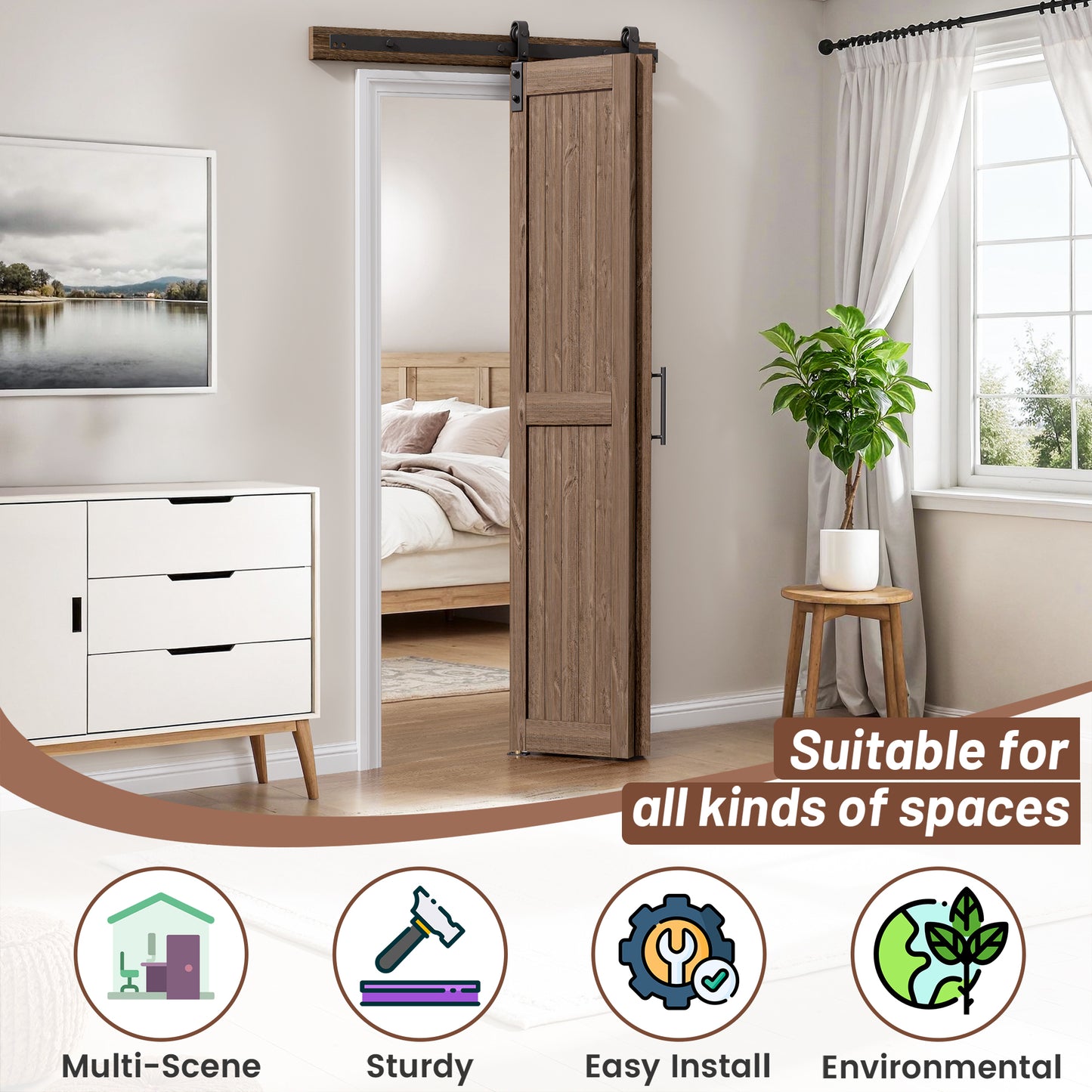 30in./36in./40in./44in./48in. x 84in. Assembled Knotty Pine Wood Bi-Fold Door with Hardware