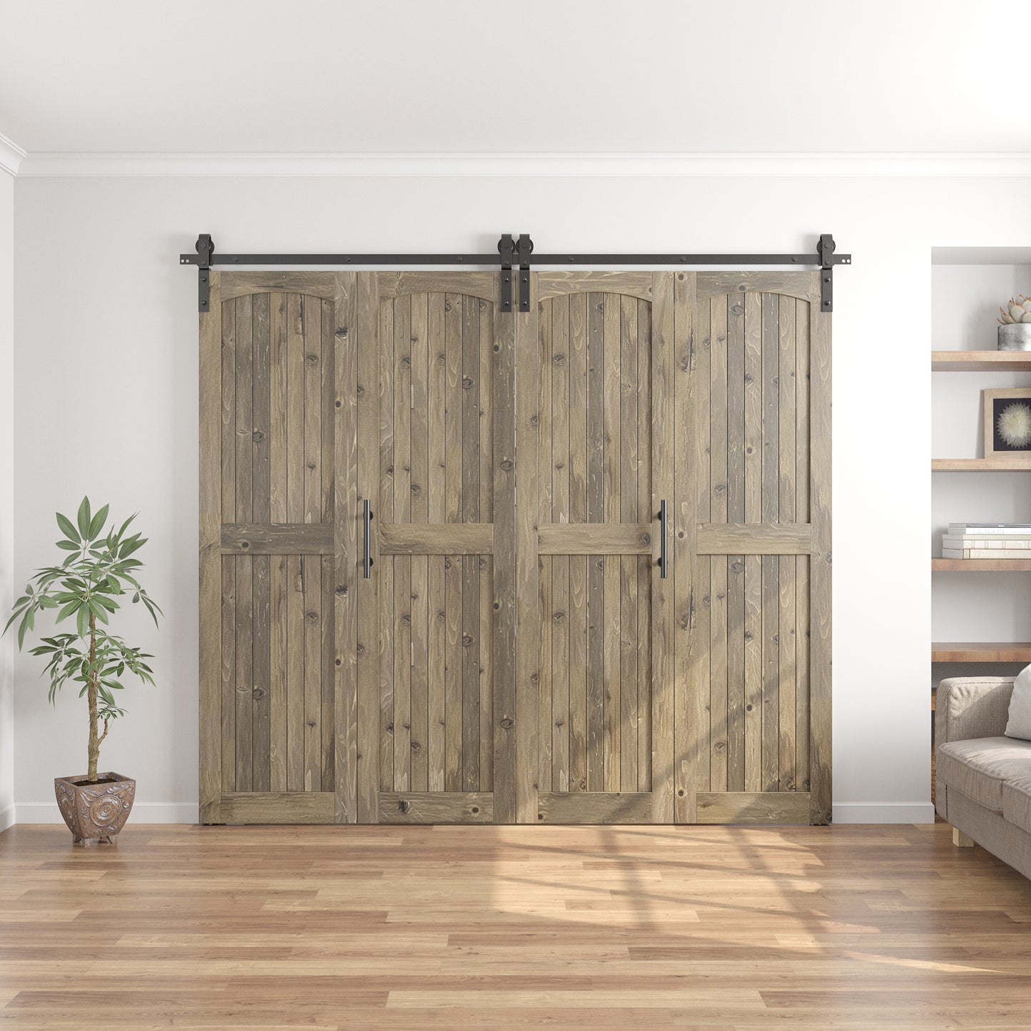 Coast Sequoia Assembled Arch Top 30in./32in./36in./44in./48in. x 84in. Knotty Pine Wood Bi-Fold Door With Hardware Kit