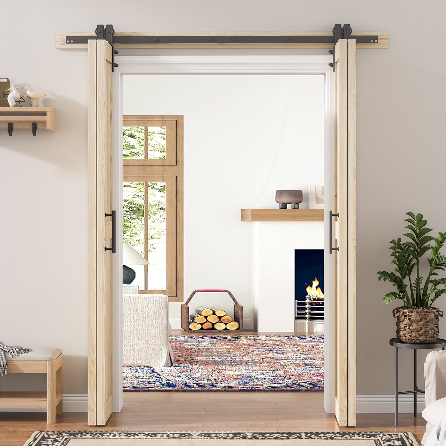 30in./36in./40in./44in./48in. x 84in. Assembled Knotty Pine Wood Bi-Fold Door with Hardware