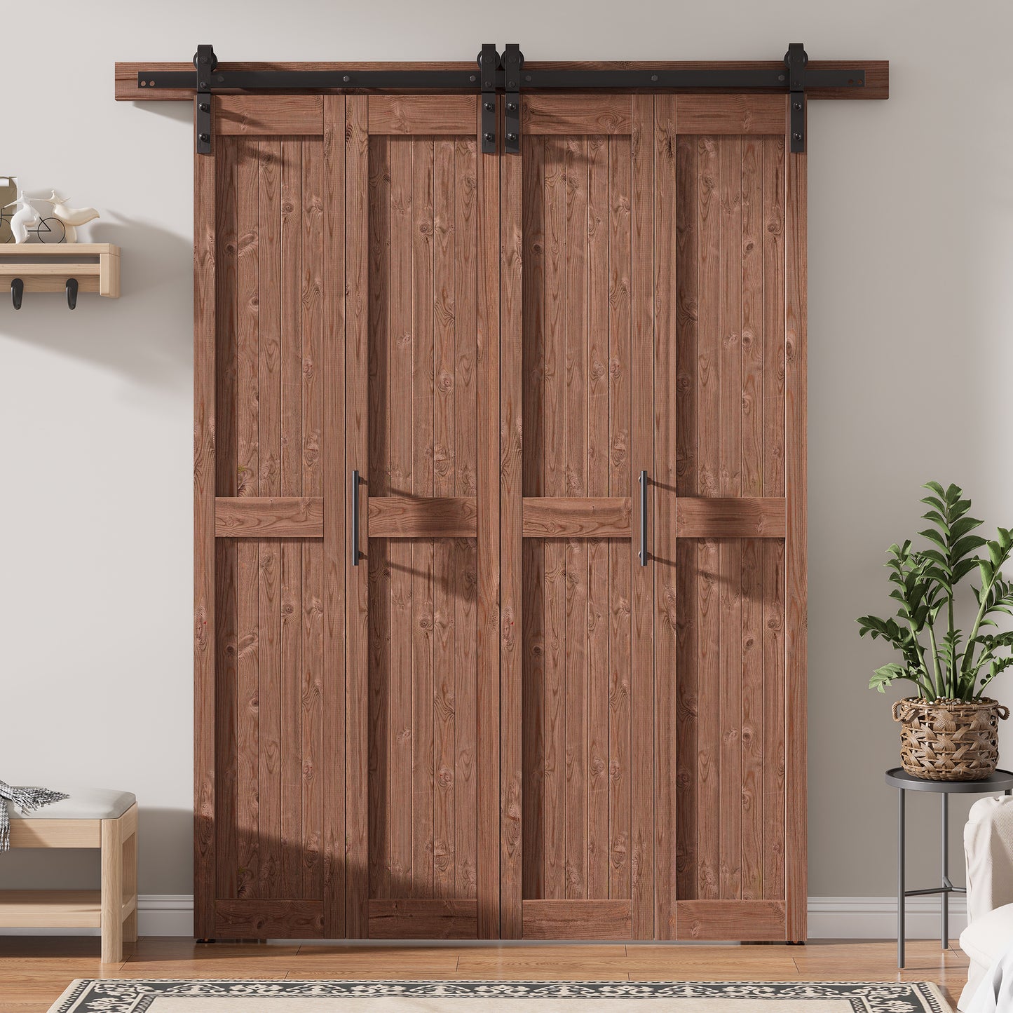 30in./36in./40in./44in./48in. x 84in. Assembled Knotty Pine Wood Bi-Fold Door with Hardware