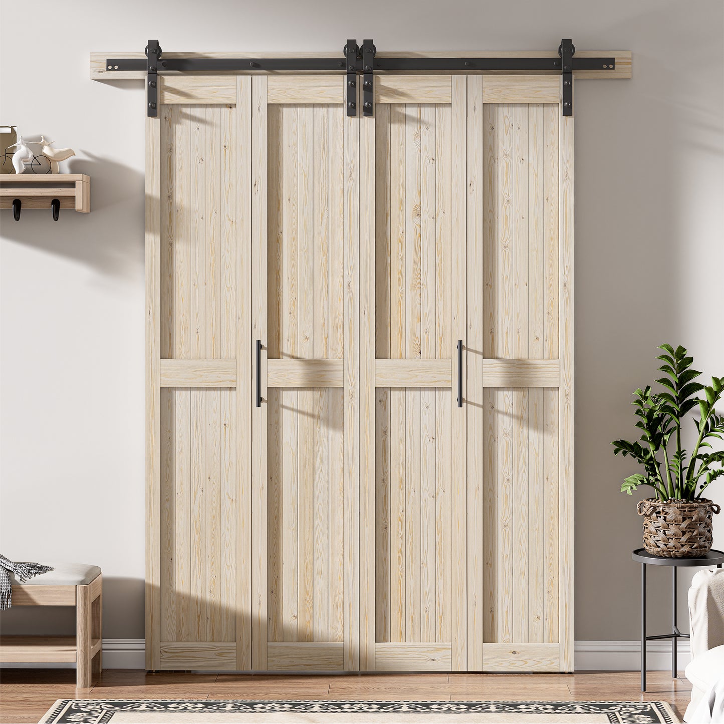 30in./36in./40in./44in./48in. x 84in. Assembled Knotty Pine Wood Bi-Fold Door with Hardware