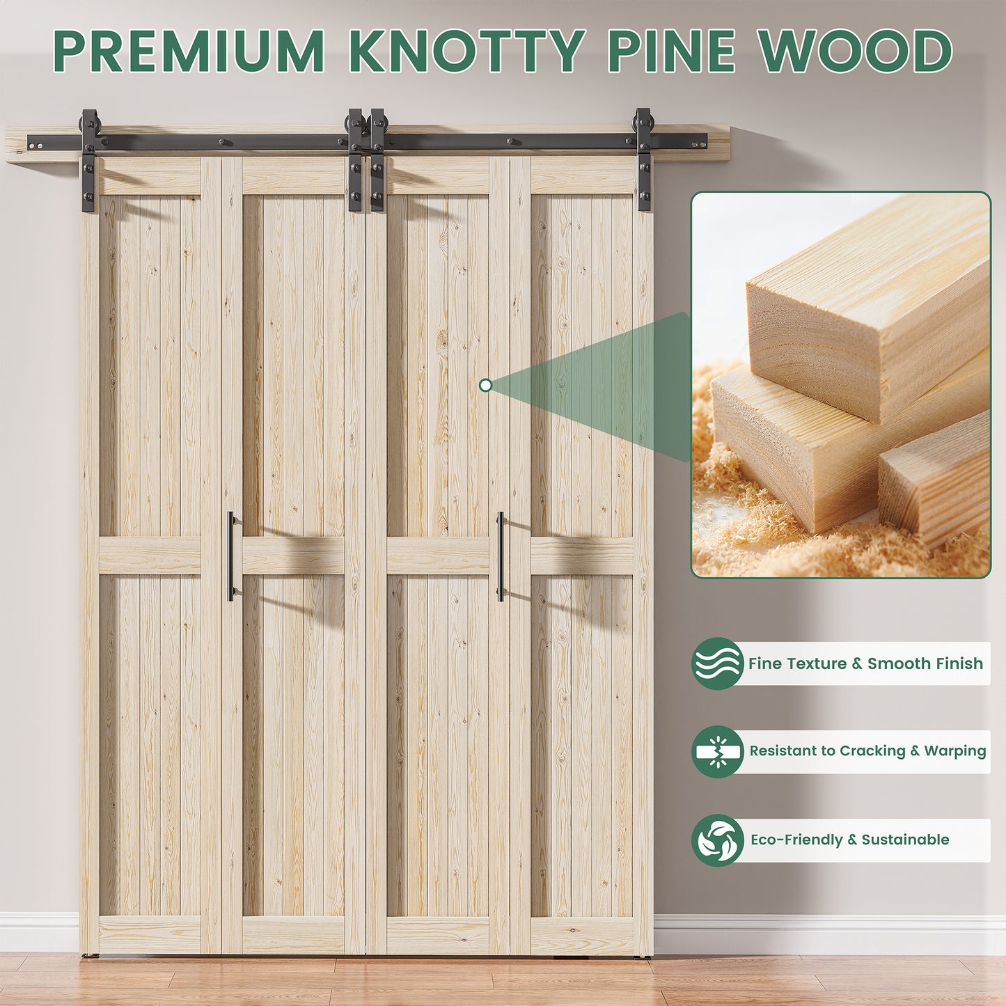 30in./36in./40in./44in./48in. x 84in. Assembled Knotty Pine Wood Bi-Fold Door with Hardware