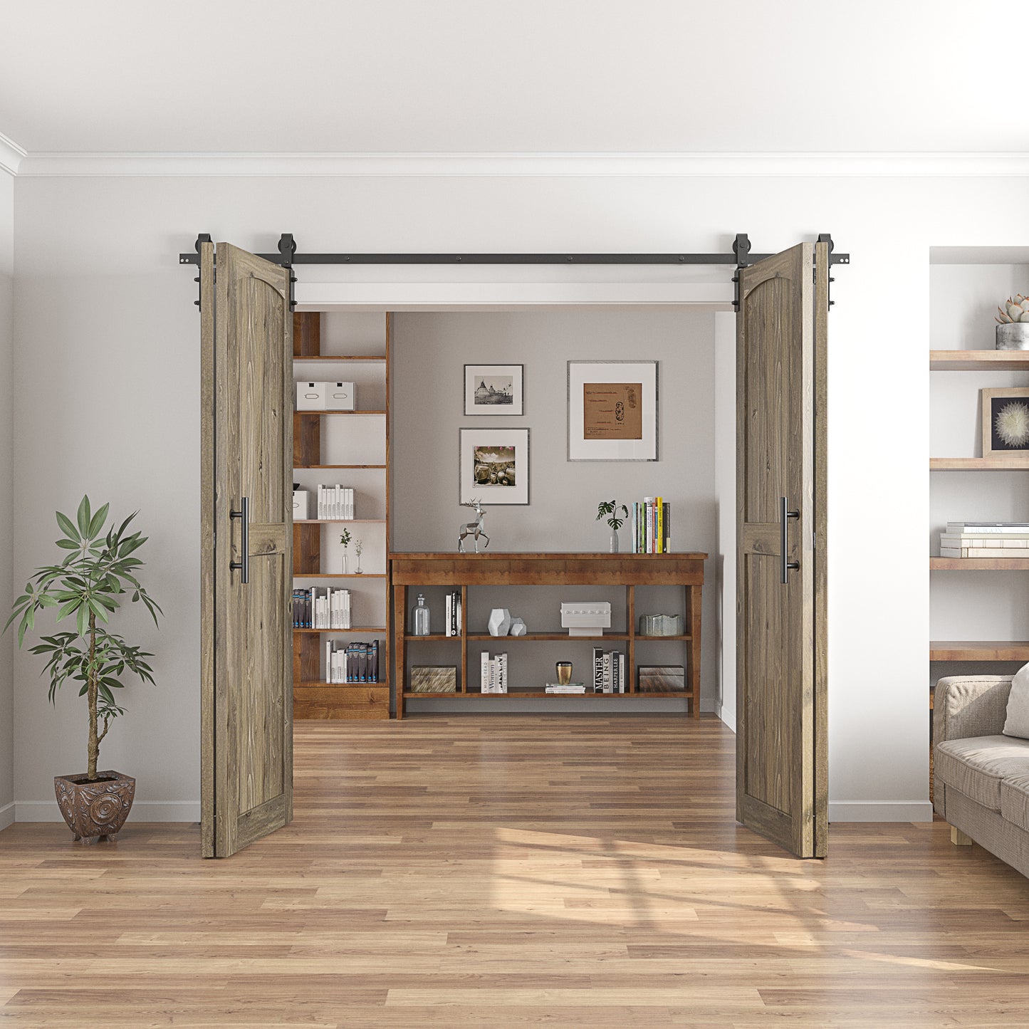 Coast Sequoia Assembled Arch Top 30in./32in./36in./44in./48in. x 84in. Knotty Pine Wood Bi-Fold Door With Hardware Kit