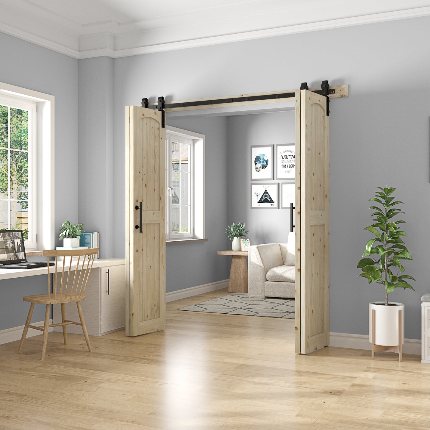 Coast Sequoia Assembled Arch Top 30in./32in./36in./44in./48in. x 84in. Knotty Pine Wood Bi-Fold Door With Hardware Kit