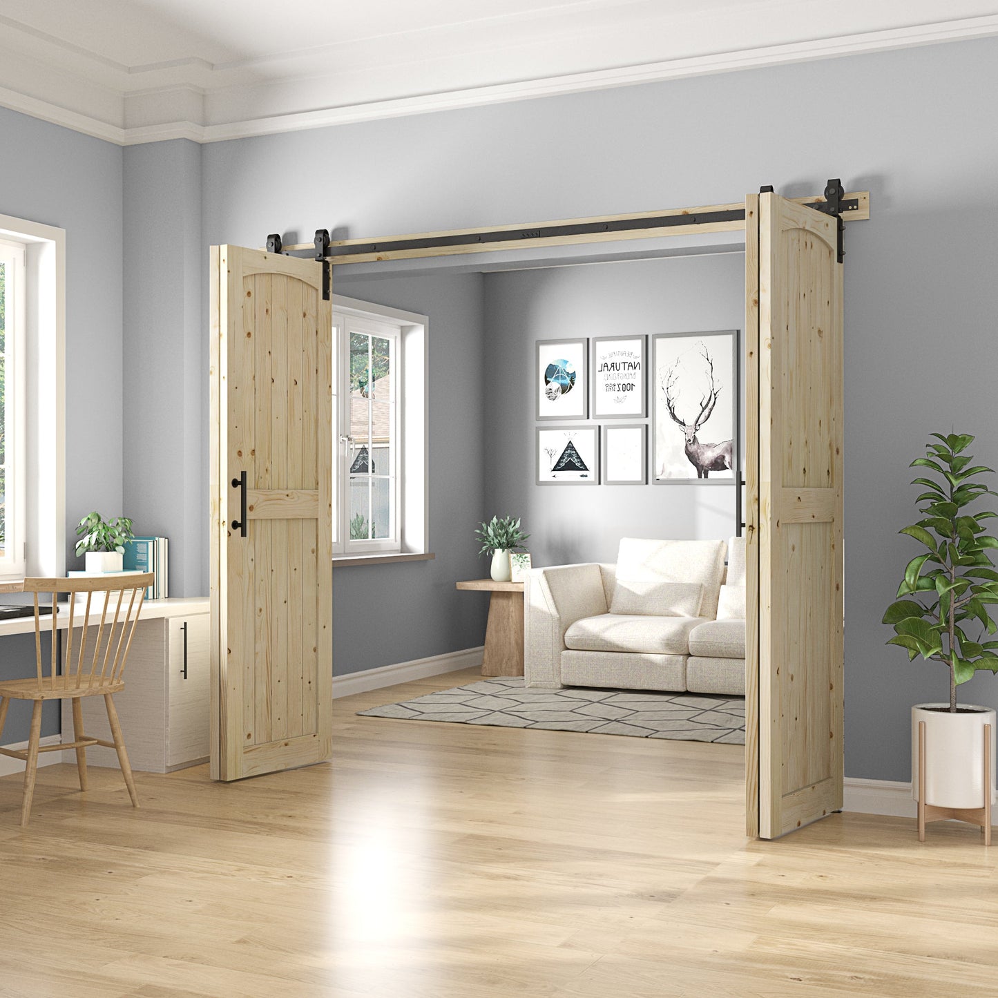 Coast Sequoia Assembled Arch Top 30in./32in./36in./44in./48in. x 84in. Knotty Pine Wood Bi-Fold Door With Hardware Kit