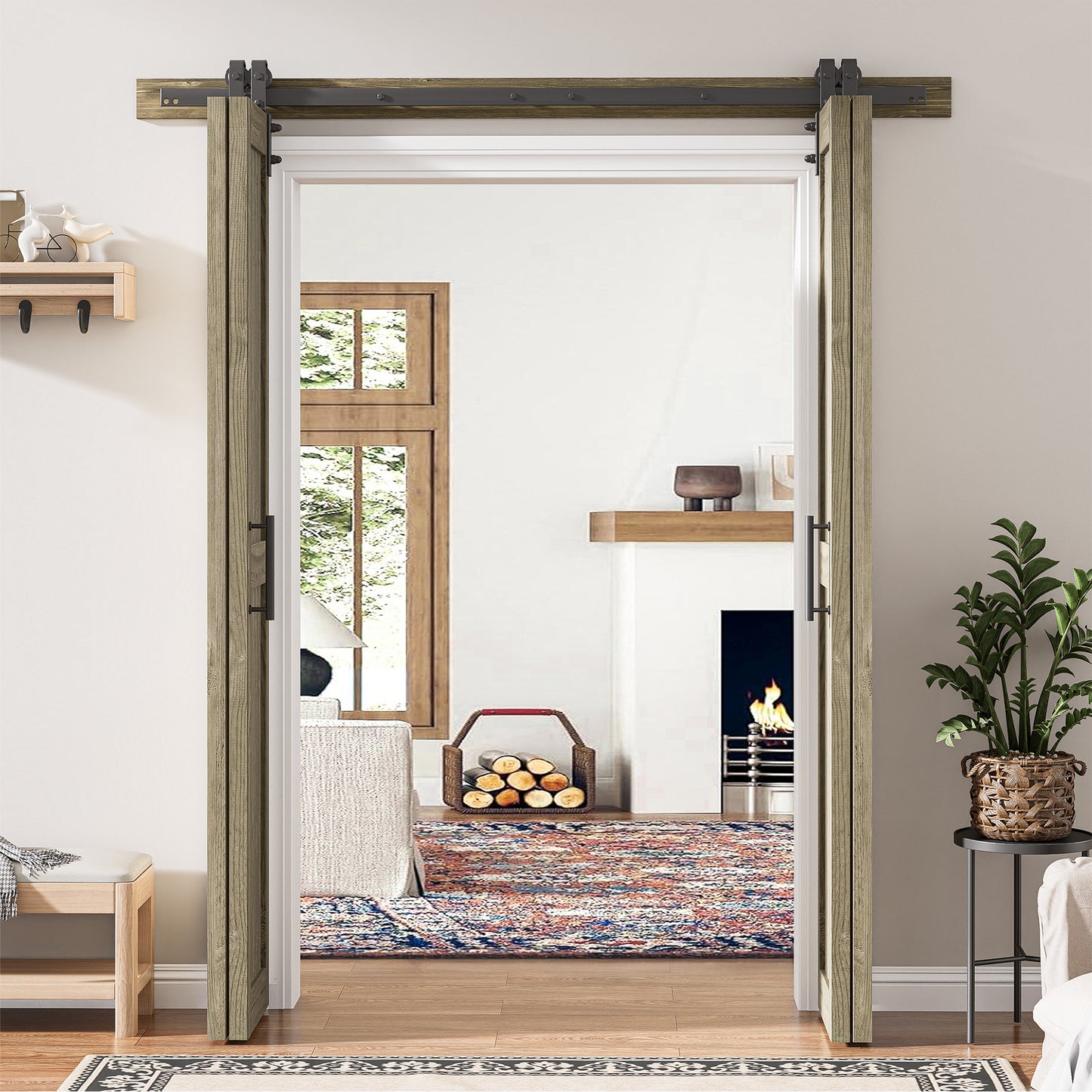 30in./36in./40in./44in./48in. x 84in. Assembled Knotty Pine Wood Bi-Fold Door with Hardware