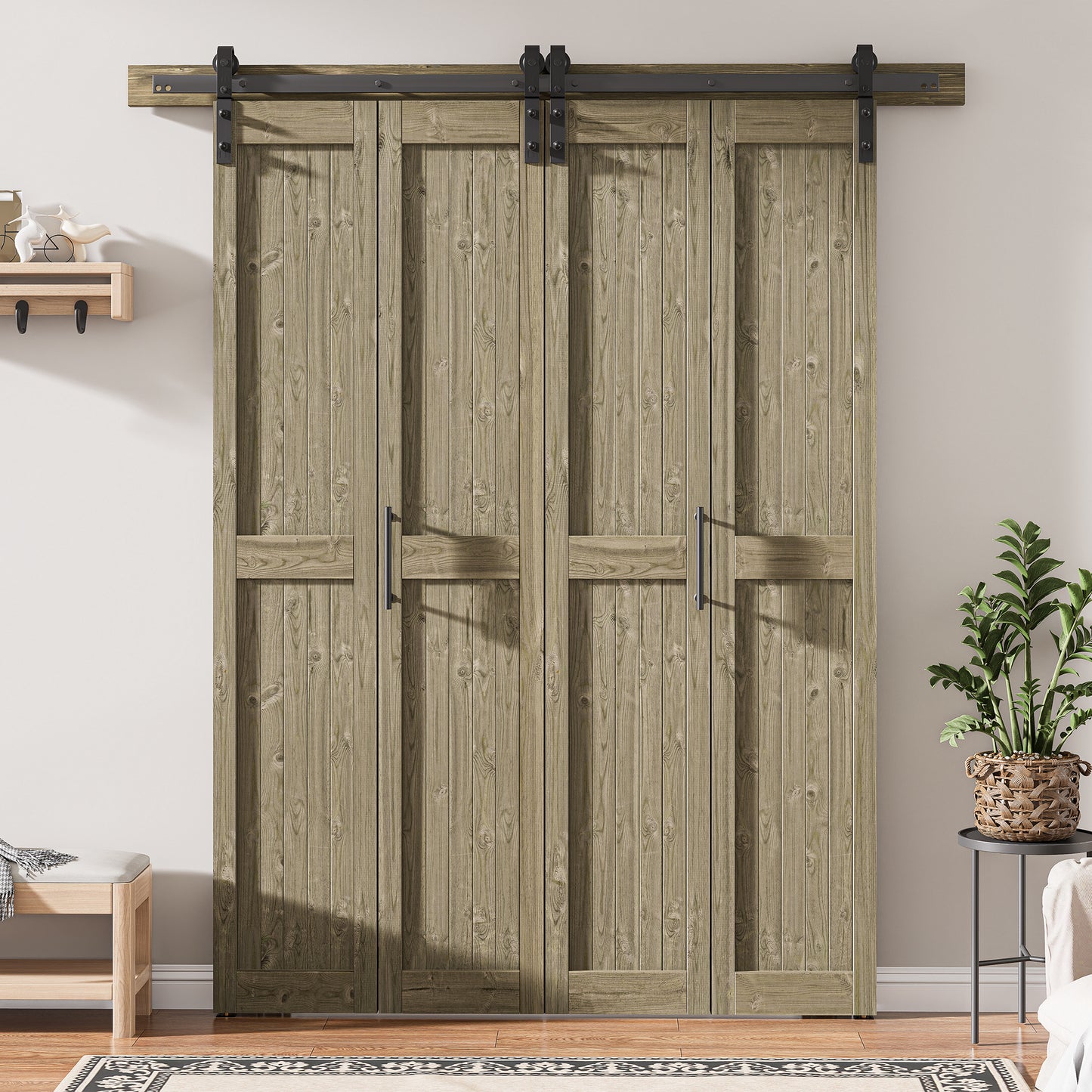 30in./36in./40in./44in./48in. x 84in. Assembled Knotty Pine Wood Bi-Fold Door with Hardware