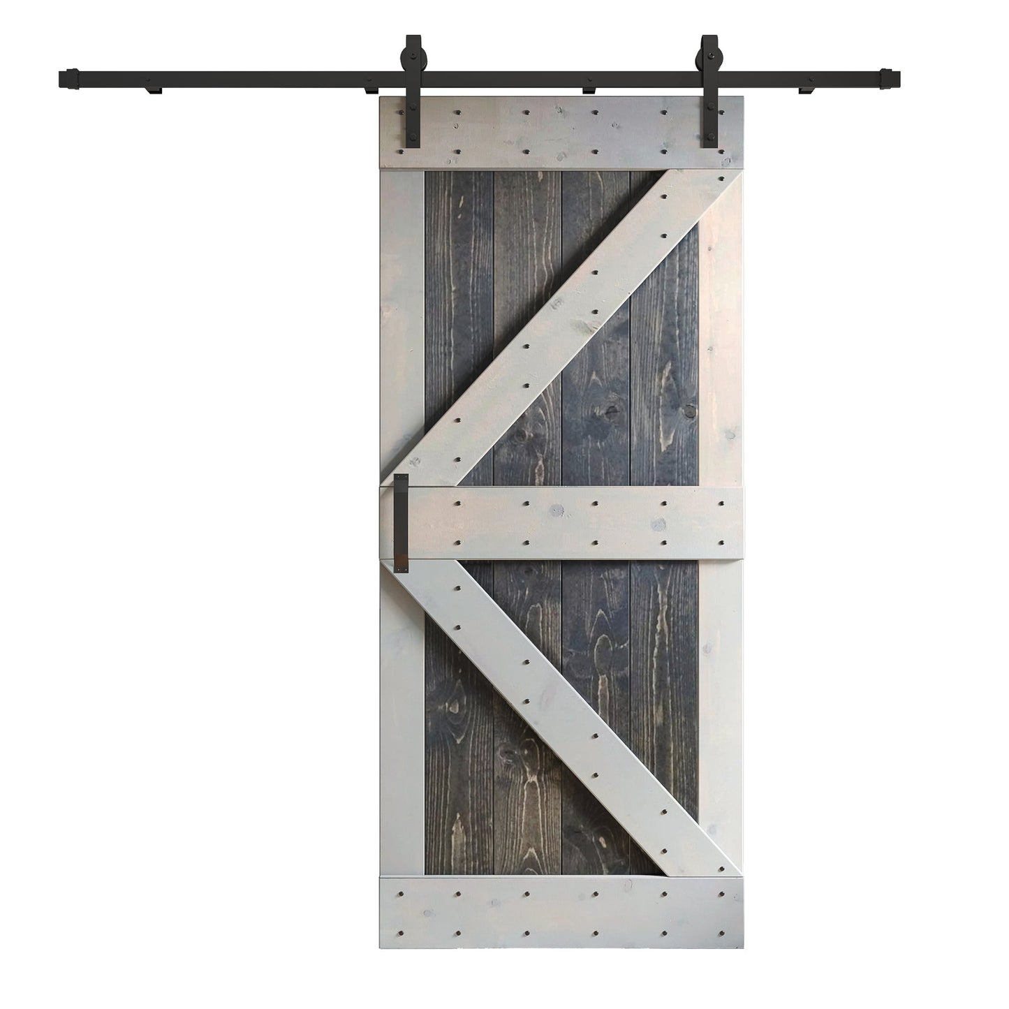 K Series 24in/30in/36in/42in. x 84 in Finished Mix-Color Knotty Pine Wood Sliding Barn Door With Hardware Kit