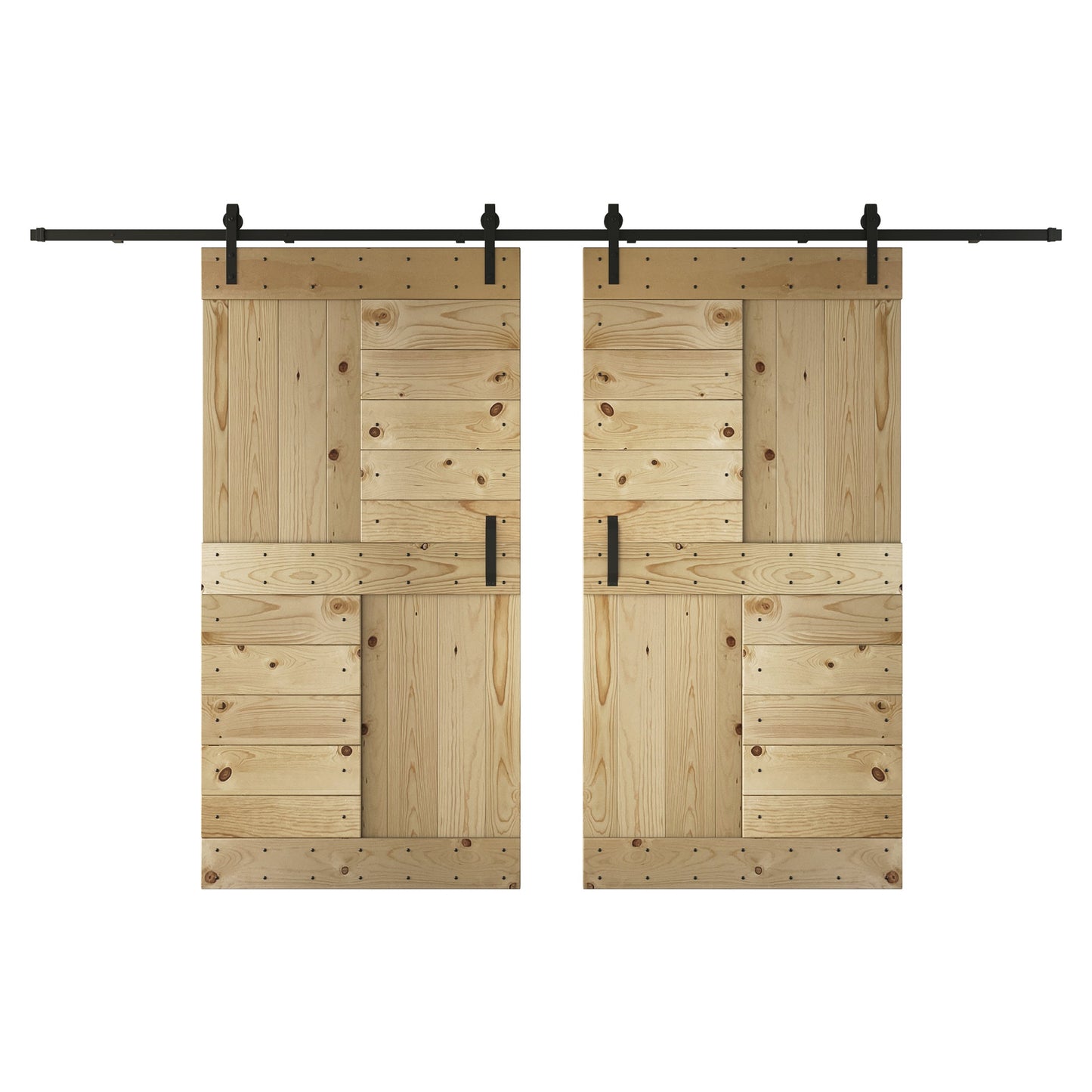 S Series 48 in/60 in/72 in/84 in x 84 in DIY Finished Knotty Pine Wood Double Sliding Barn Door With Hardware Kit
