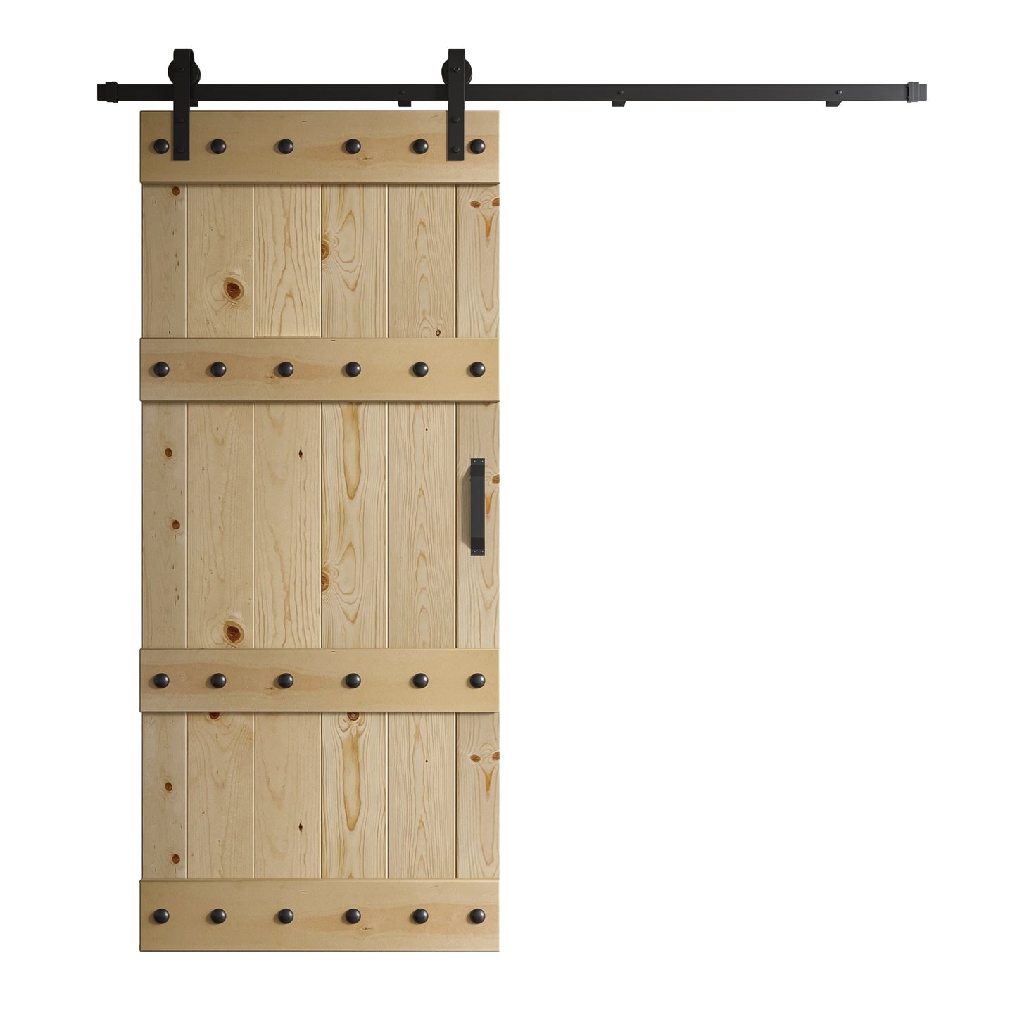 Castle Series 24in/30in/36in/42in x 84 in Finished Knotty Pine Wood Sliding Barn Door With Hardware Kit