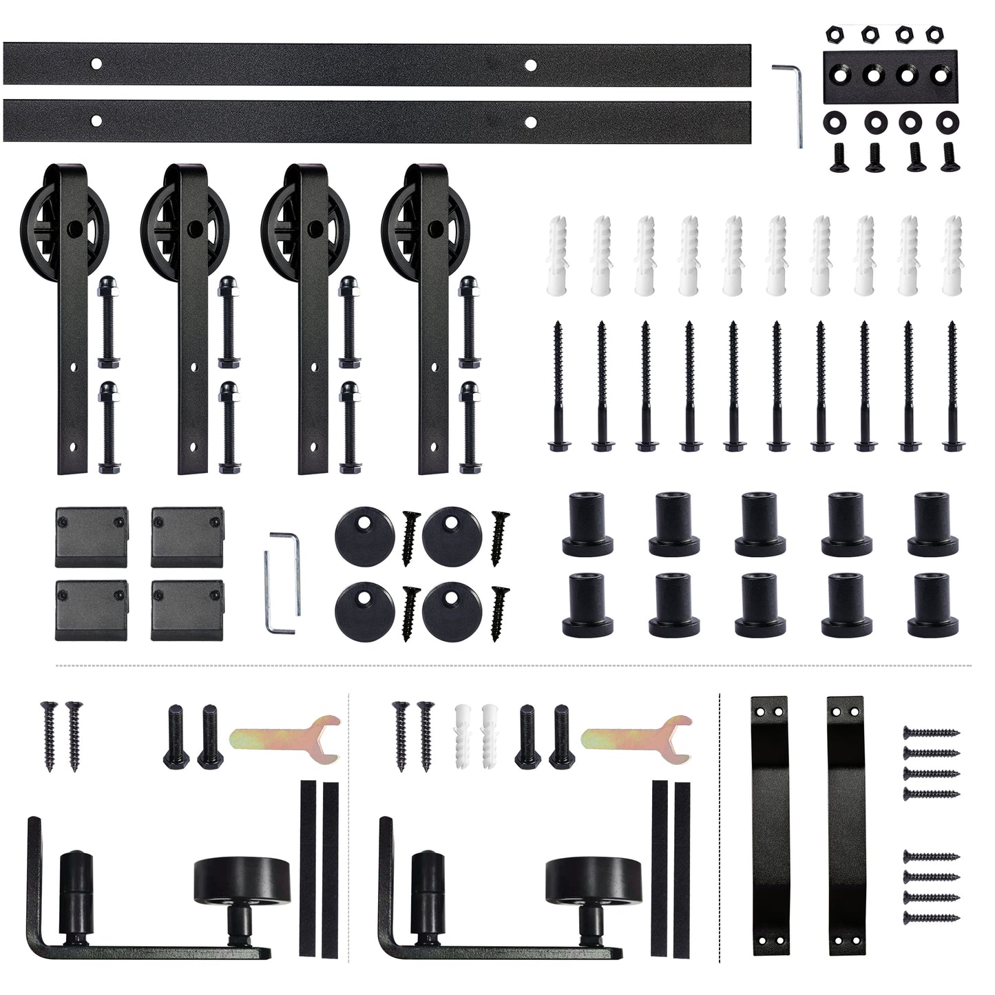 Big Spoke Wheel Roller 5FT/6FT/6.6FT/10FT/12FT/16FT Barn Door Hardware kit for Sliding Door Roller Track Rack, Black