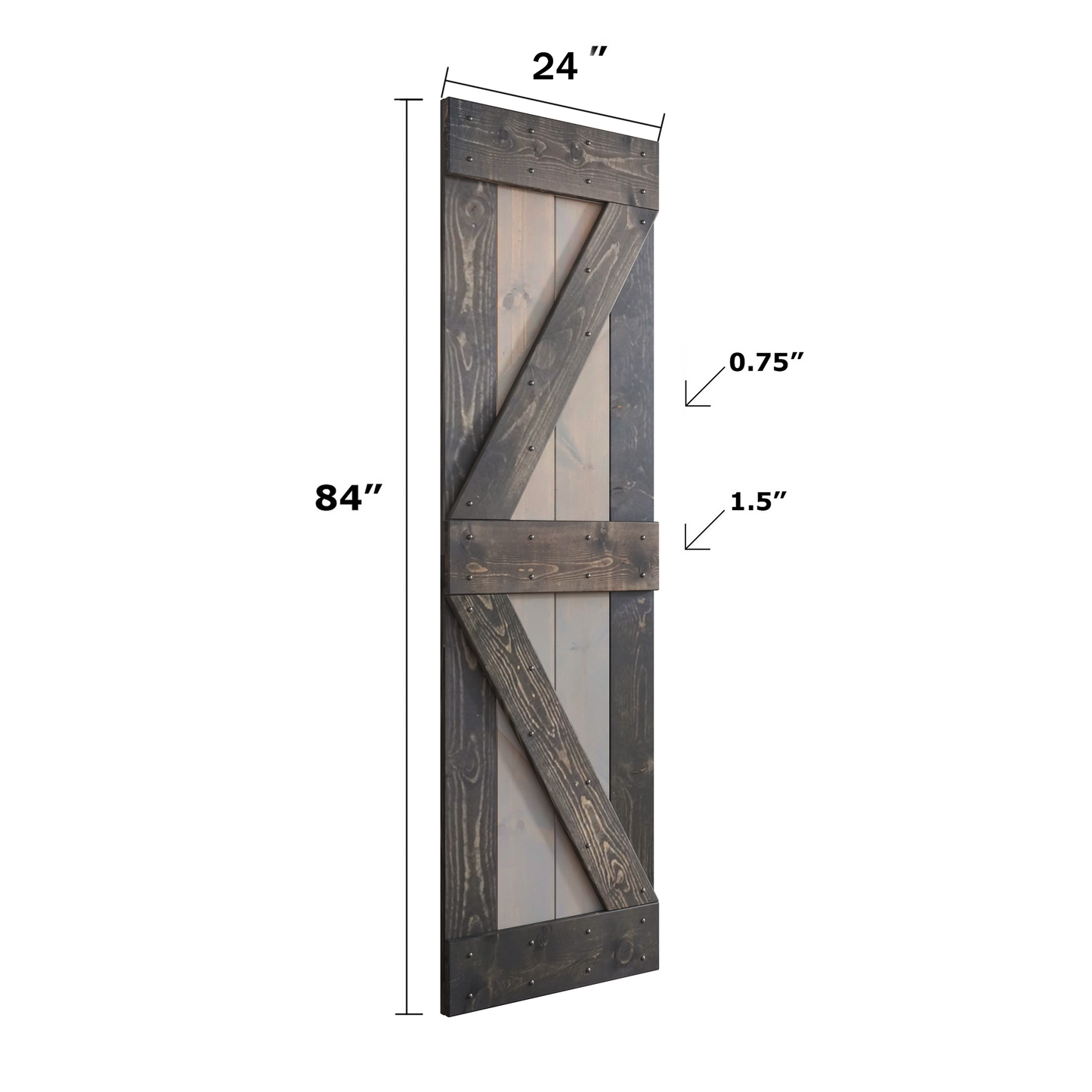 K Series 24in/30in/36in/42in. x 84 in Finished Mix-Color Knotty Pine Wood Sliding Barn Door With Hardware Kit