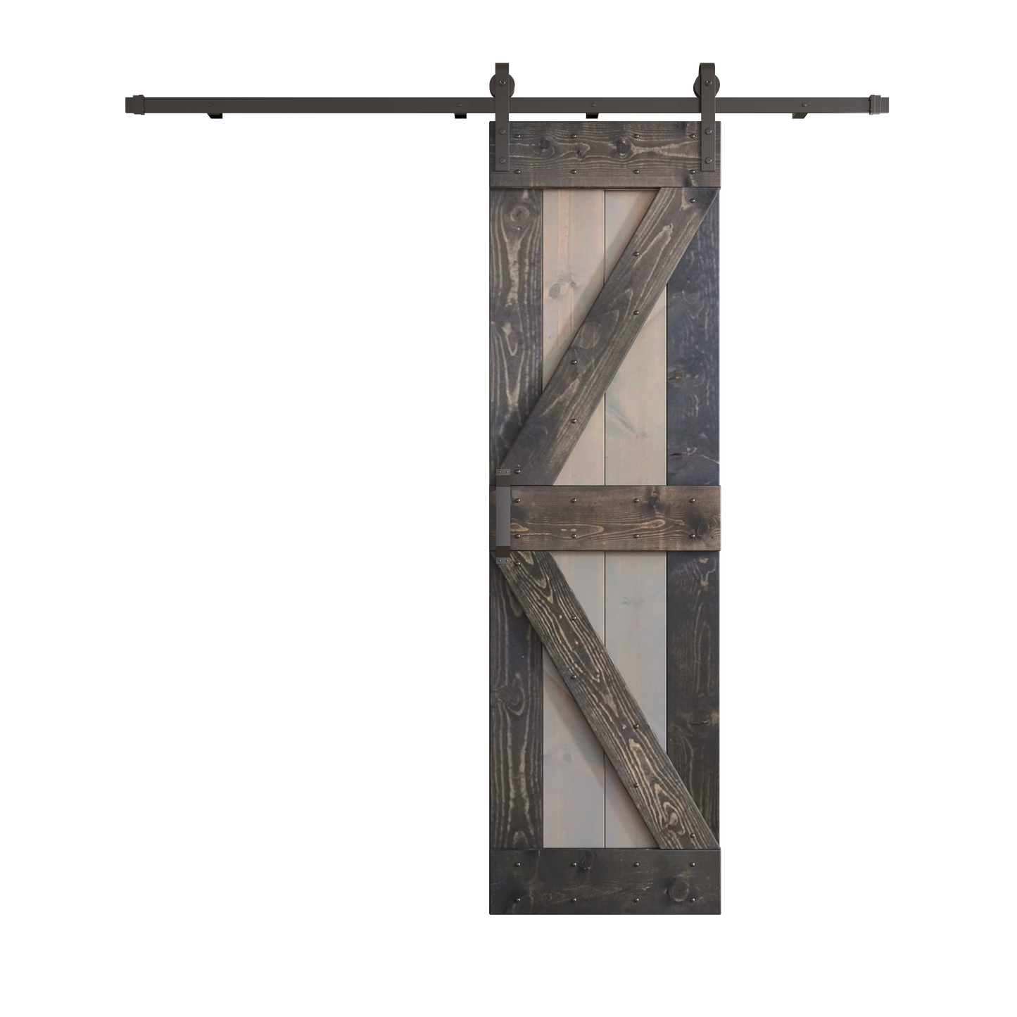 K Series 24in/30in/36in/42in. x 84 in Finished Mix-Color Knotty Pine Wood Sliding Barn Door With Hardware Kit