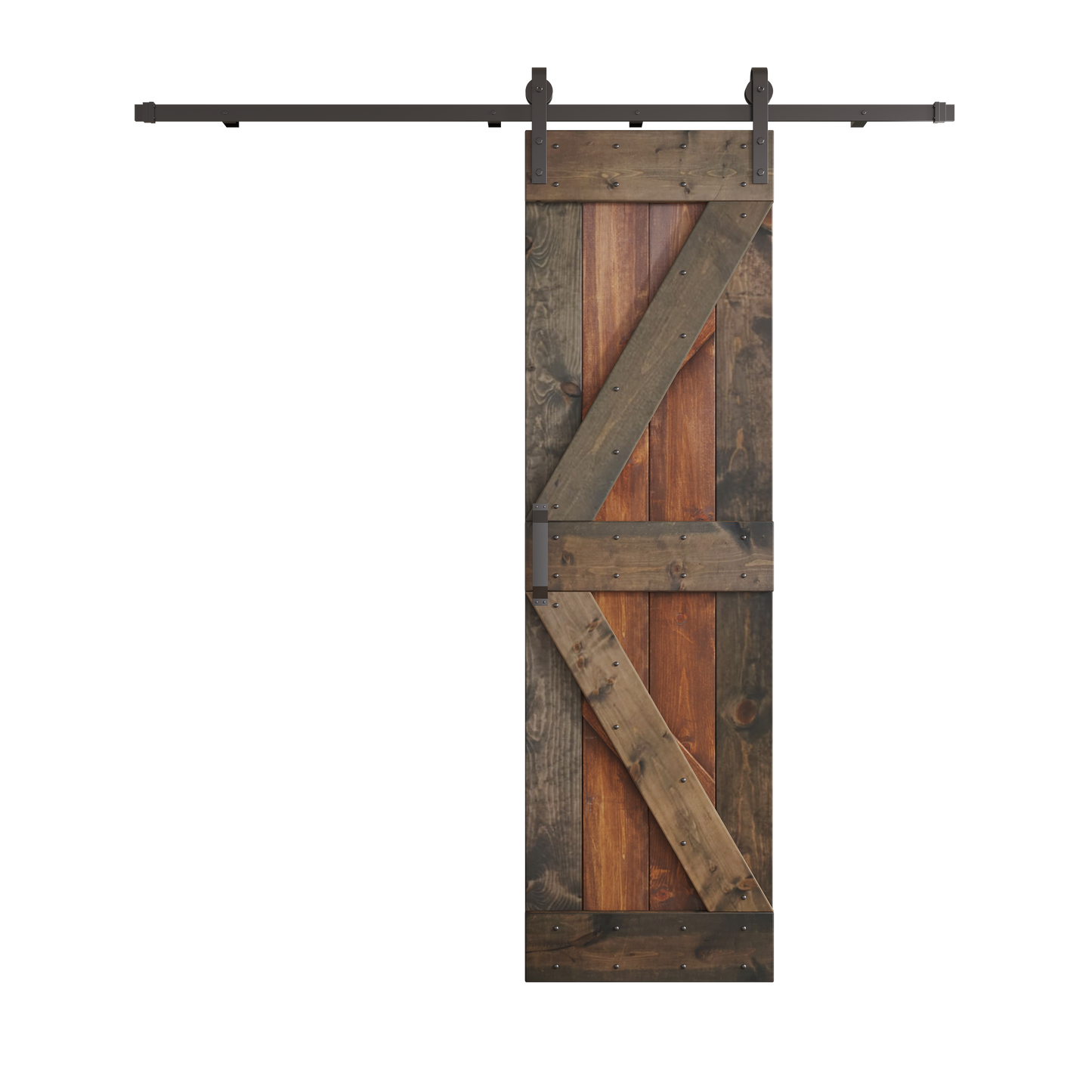 K Series 24in/30in/36in/42in. x 84 in Finished Mix-Color Knotty Pine Wood Sliding Barn Door With Hardware Kit