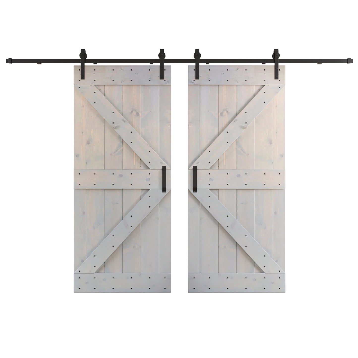 K Series 48 in/60 in/72 in/84 in x 84 in DIY Finished Knotty Pine Wood Double Sliding Barn Door With Hardware Kit