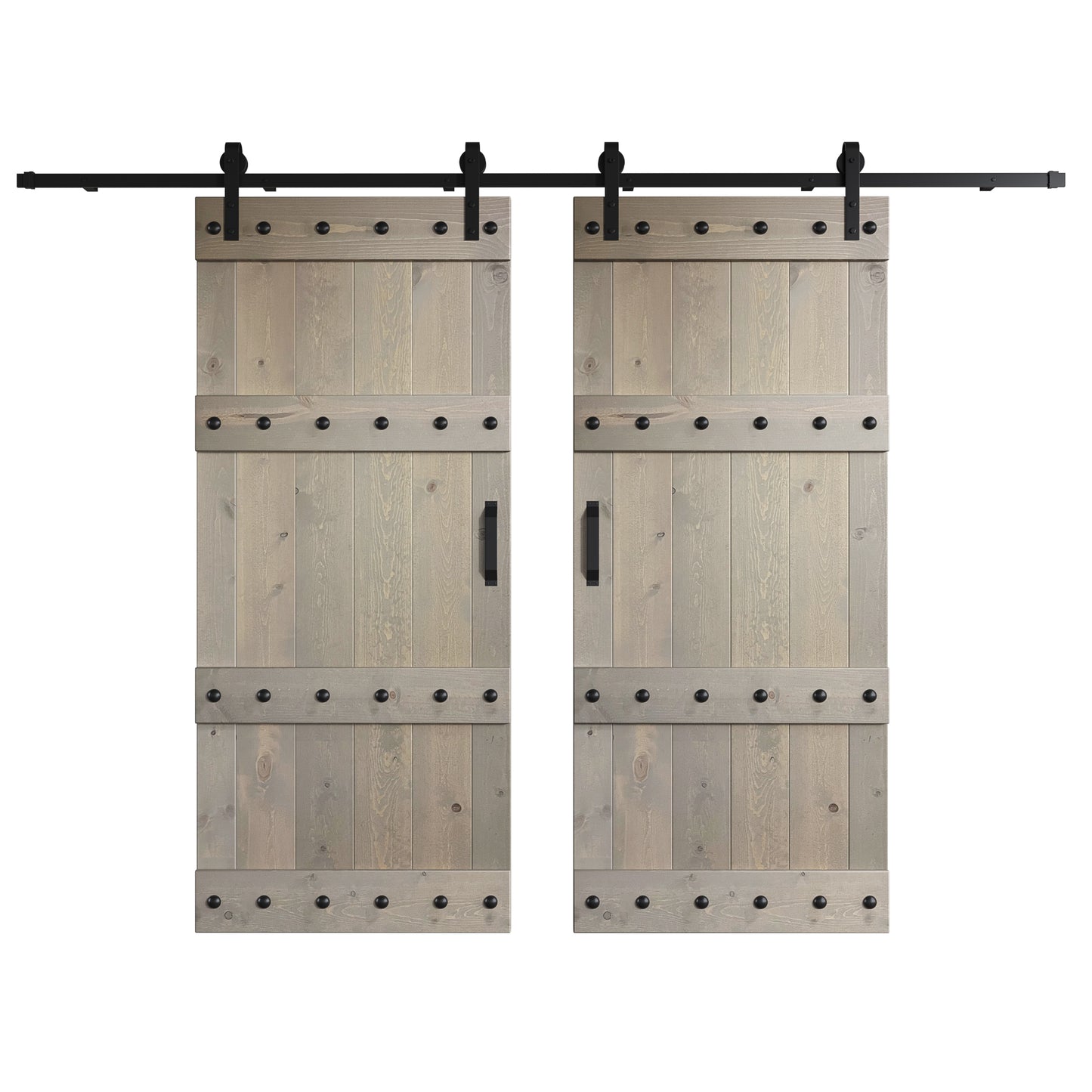 Castle Series 48in/60in/72in/84in x 84 in DIY Finished Knotty Pine Wood Double Sliding Barn Door With Hardware Kit