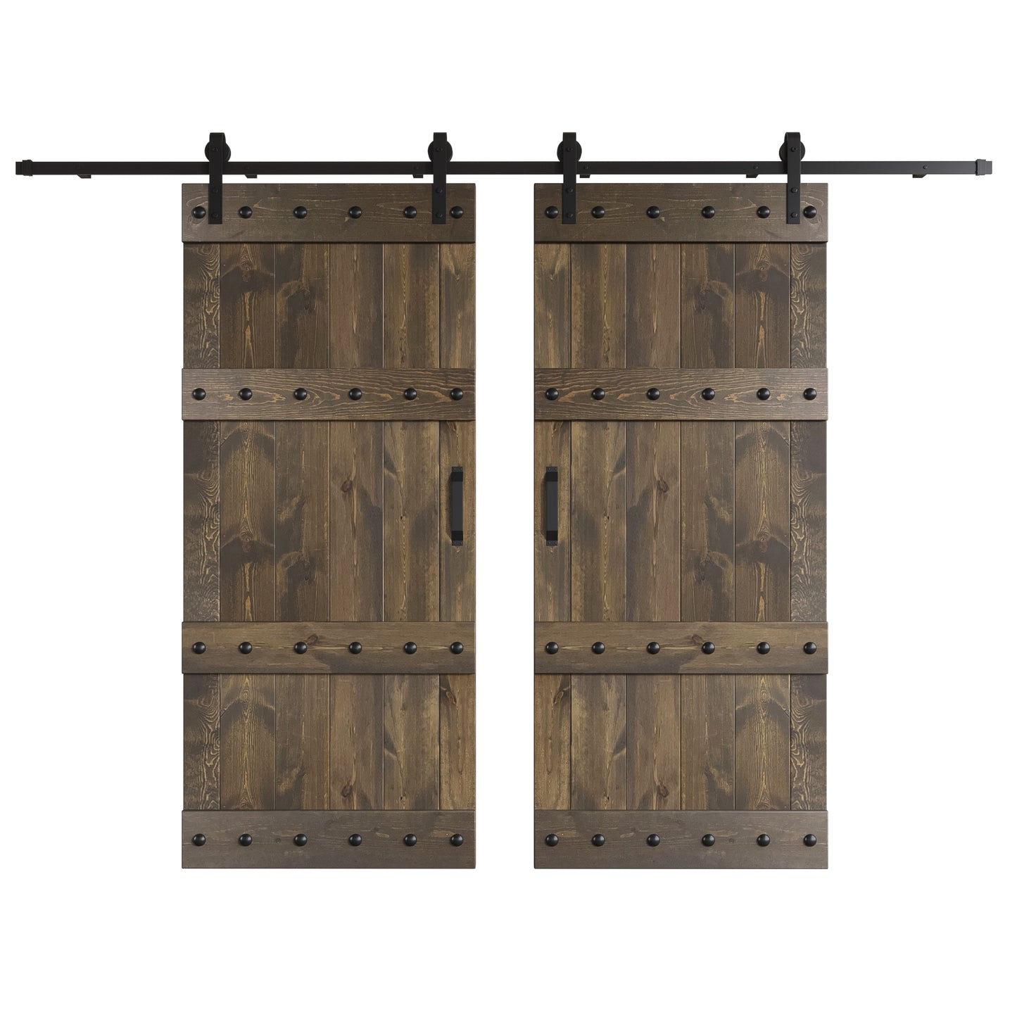 Castle Series 48in/60in/72in/84in x 84 in DIY Finished Knotty Pine Wood Double Sliding Barn Door With Hardware Kit
