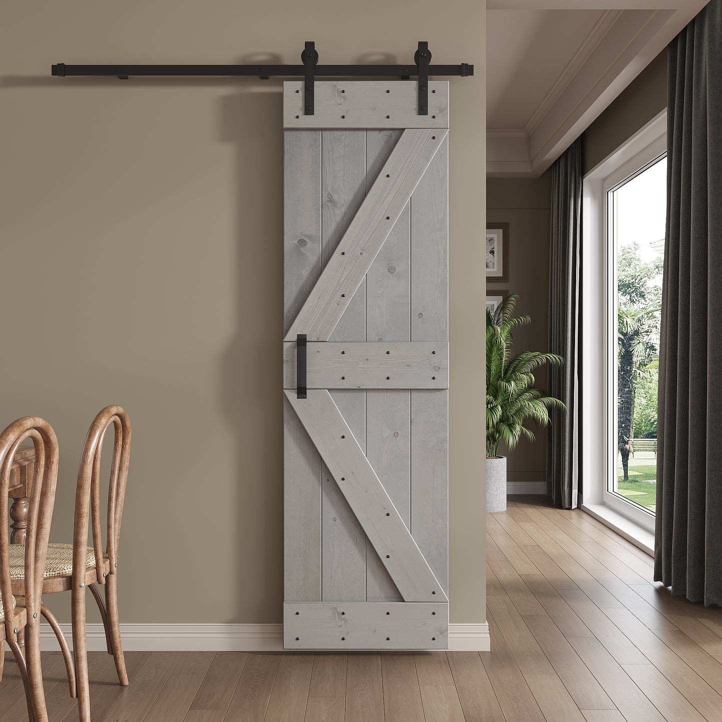 K Series 24 in/30 in/36 in/38 in/42 in x 84 in Finished DIY Knotty Wood Sliding Barn Door With Hardware Kit