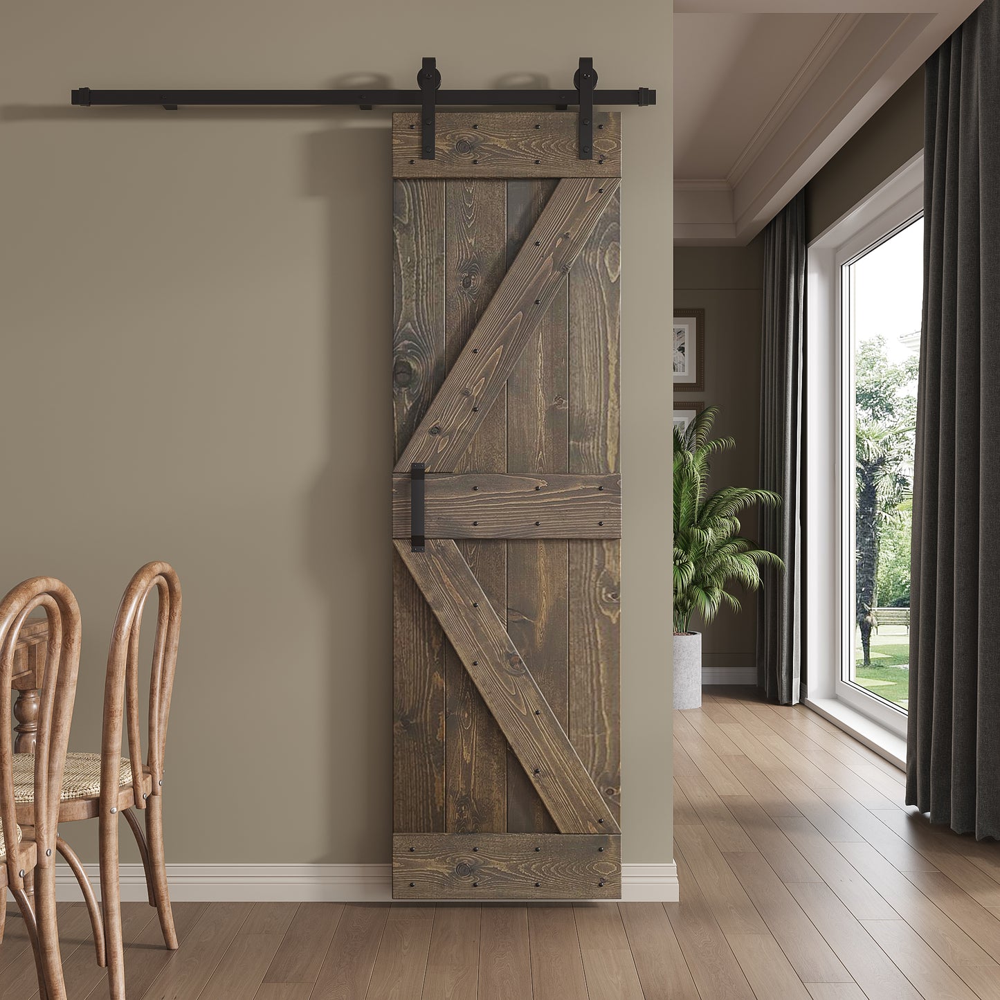 K Series 24 in/30 in/36 in/38 in/42 in x 84 in Finished DIY Knotty Wood Sliding Barn Door With Hardware Kit
