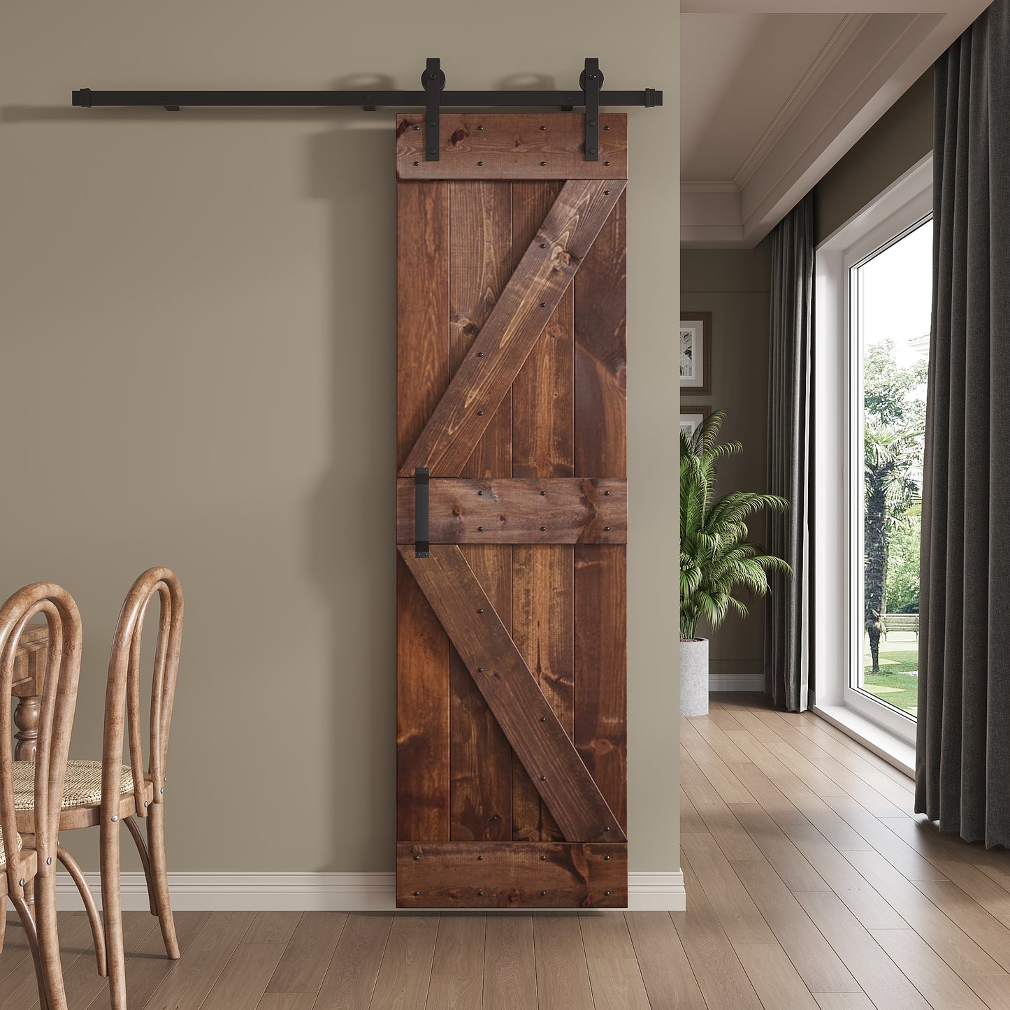 K Series 24 in/30 in/36 in/38 in/42 in x 84 in Finished DIY Knotty Wood Sliding Barn Door With Hardware Kit
