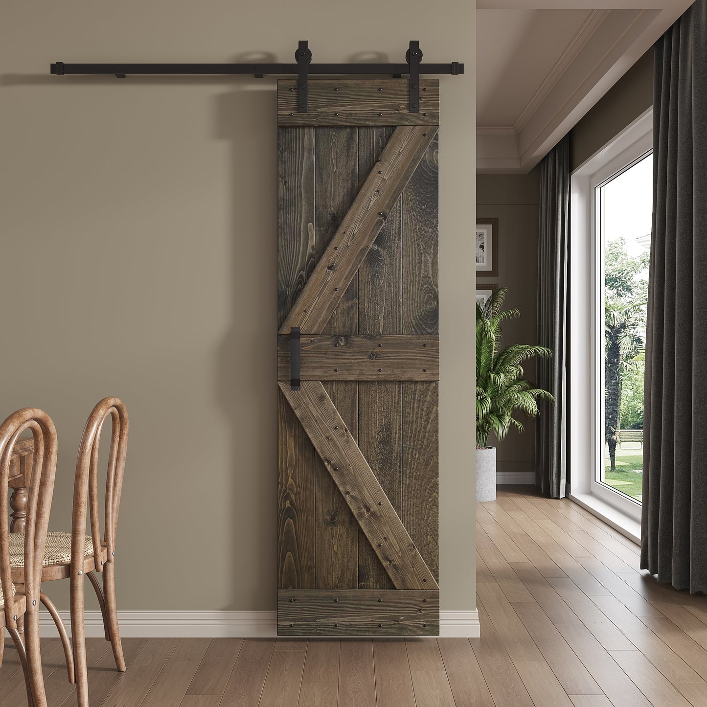 K Series 24 in/30 in/36 in/38 in/42 in x 84 in Finished DIY Knotty Wood Sliding Barn Door With Hardware Kit