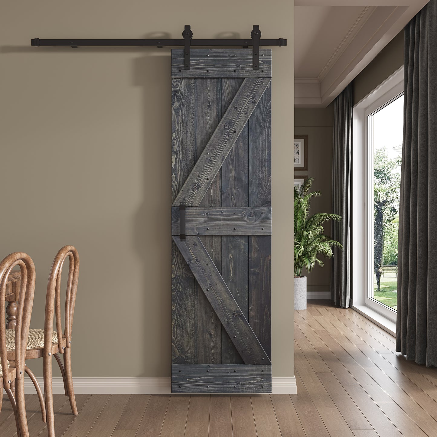 K Series 24 in/30 in/36 in/38 in/42 in x 84 in Finished DIY Knotty Wood Sliding Barn Door With Hardware Kit