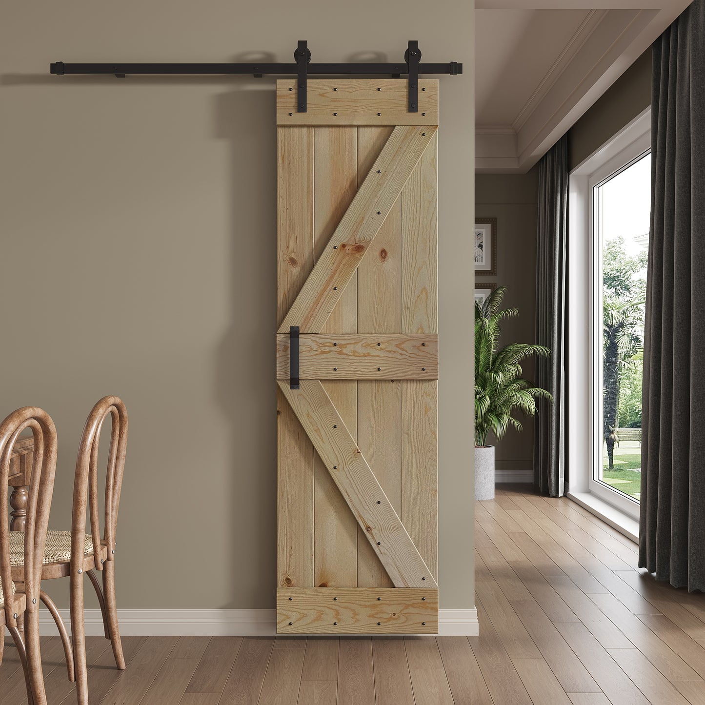 K Series 24 in/30 in/36 in/38 in/42 in x 84 in Finished DIY Knotty Wood Sliding Barn Door With Hardware Kit