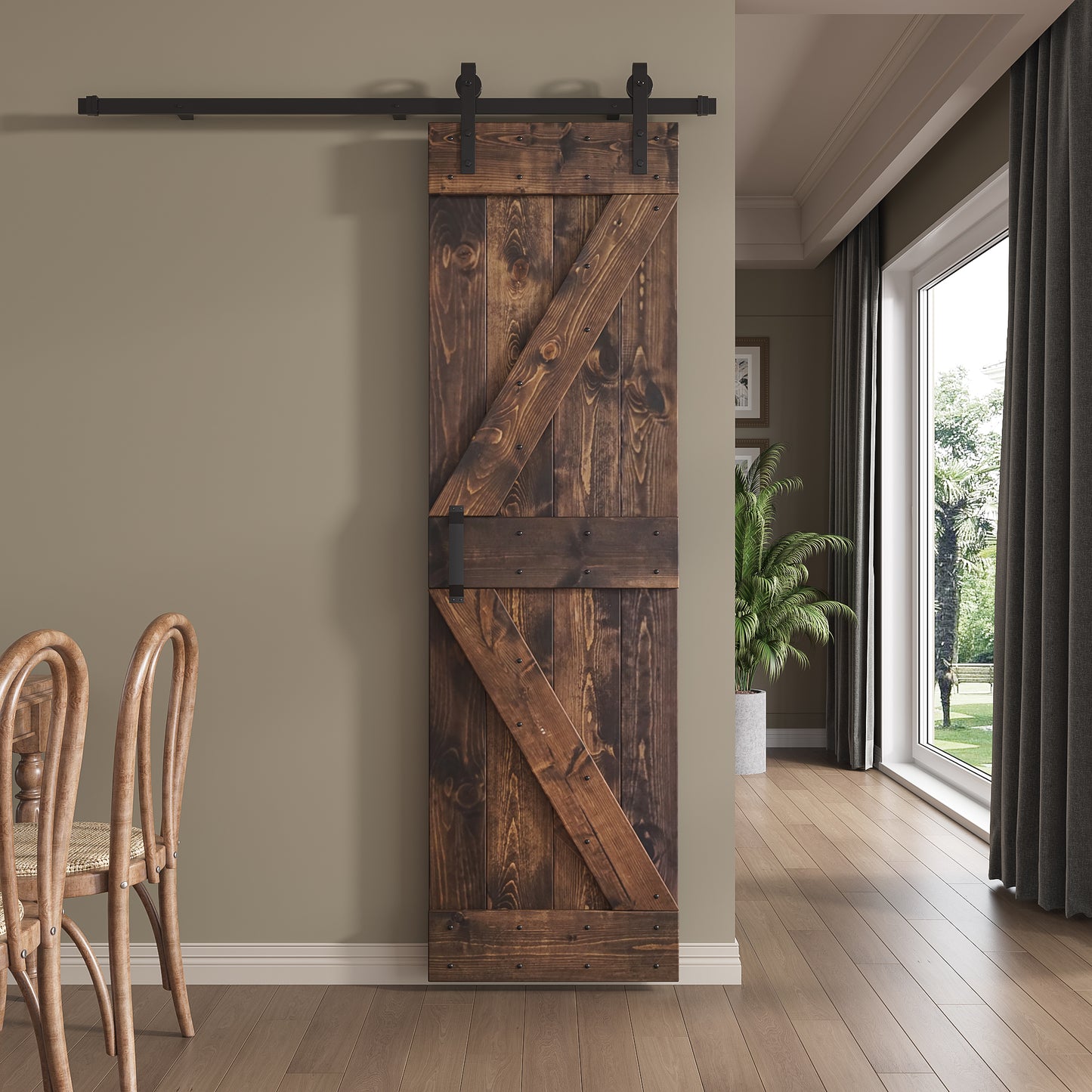K Series 24 in/30 in/36 in/38 in/42 in x 84 in Finished DIY Knotty Wood Sliding Barn Door With Hardware Kit