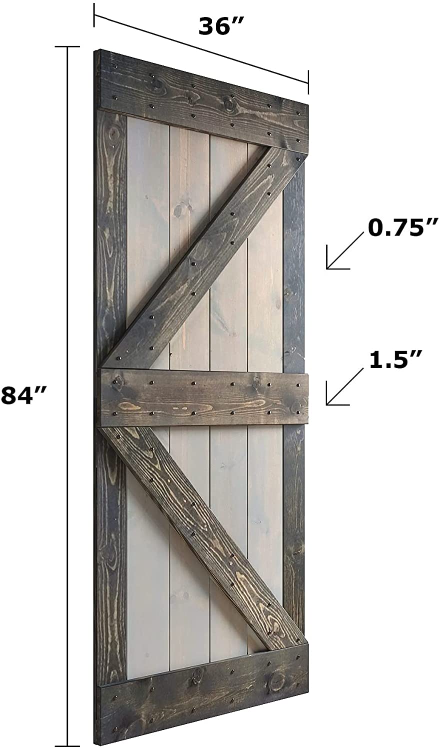 K Series 48in/60in/72in/84in x 84 in Finished Muti-Color Knotty Pine Wood Double Sliding Barn Door with Hardware Kit