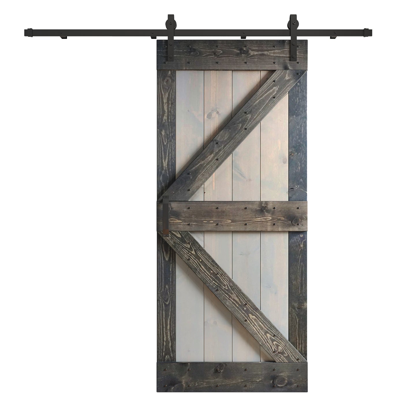 K Series 24in/30in/36in/42in. x 84 in Finished Mix-Color Knotty Pine Wood Sliding Barn Door With Hardware Kit