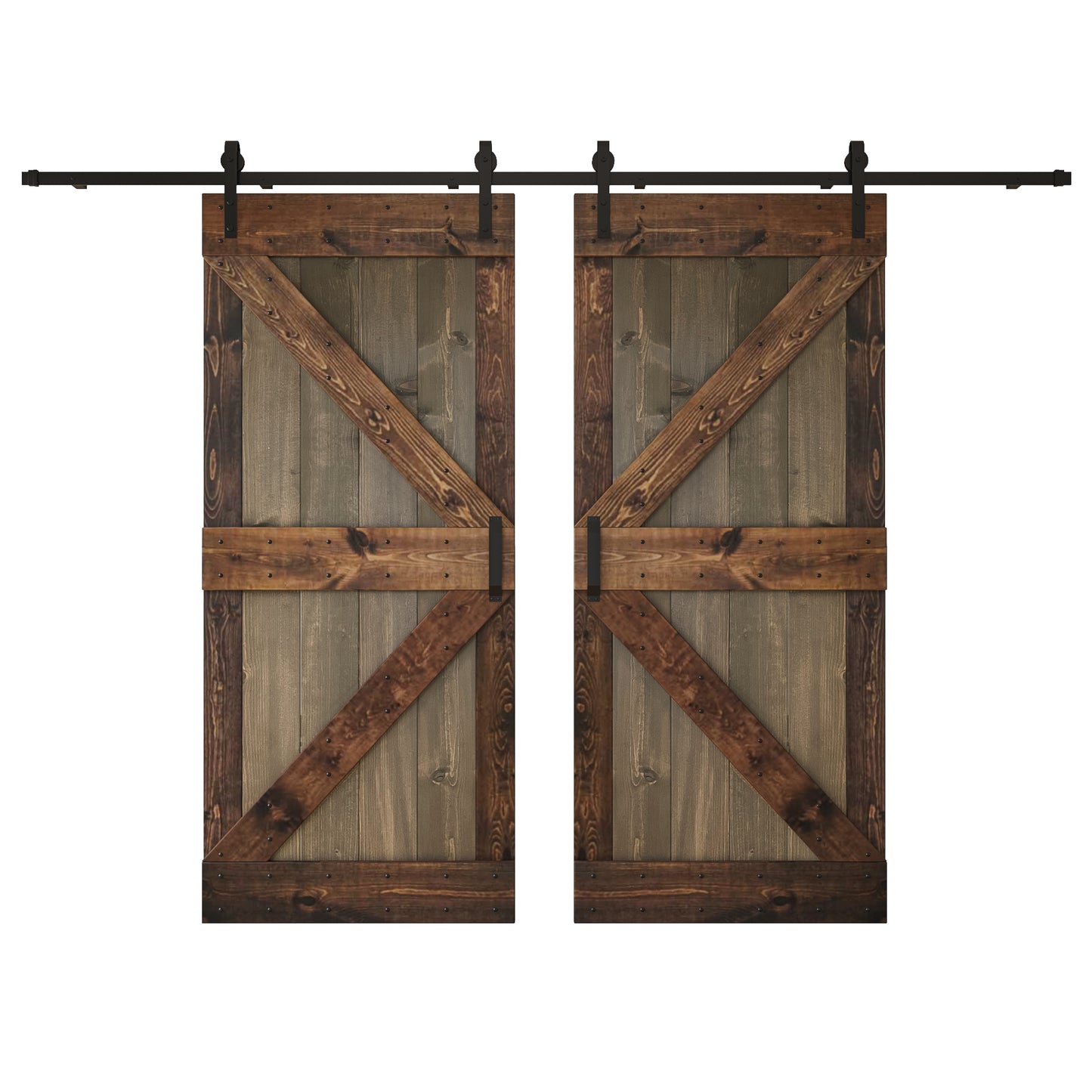 K Series 48in/60in/72in/84in x 84 in Finished Muti-Color Knotty Pine Wood Double Sliding Barn Door with Hardware Kit
