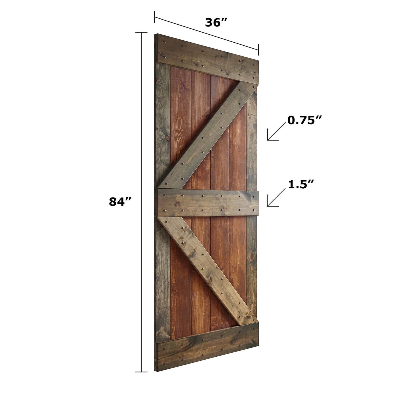 K Series 48in/60in/72in/84in x 84 in Finished Muti-Color Knotty Pine Wood Double Sliding Barn Door with Hardware Kit
