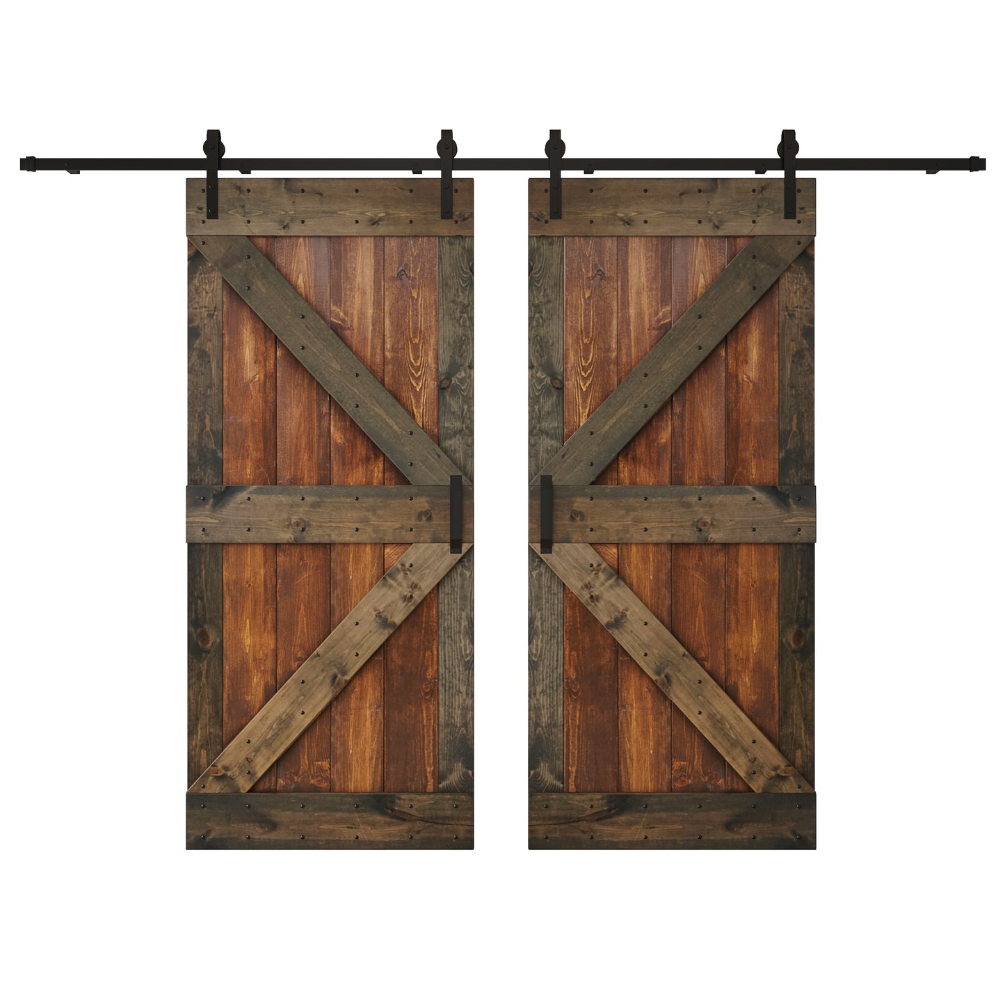 K Series 48in/60in/72in/84in x 84 in Finished Muti-Color Knotty Pine Wood Double Sliding Barn Door with Hardware Kit