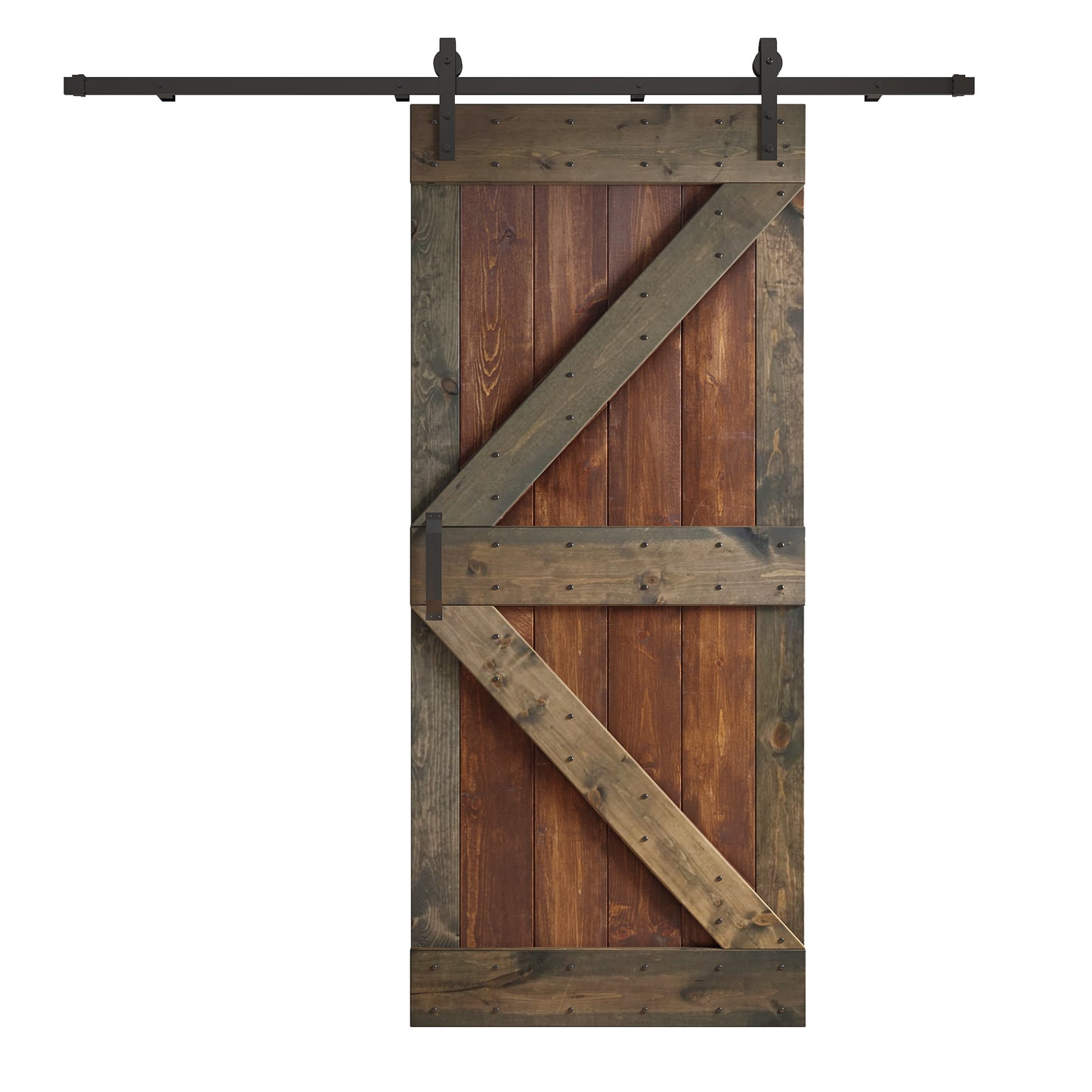 K Series 24in/30in/36in/42in. x 84 in Finished Mix-Color Knotty Pine Wood Sliding Barn Door With Hardware Kit