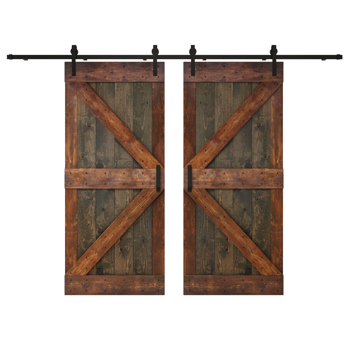 K Series 48in/60in/72in/84in x 84 in Finished Muti-Color Knotty Pine Wood Double Sliding Barn Door with Hardware Kit