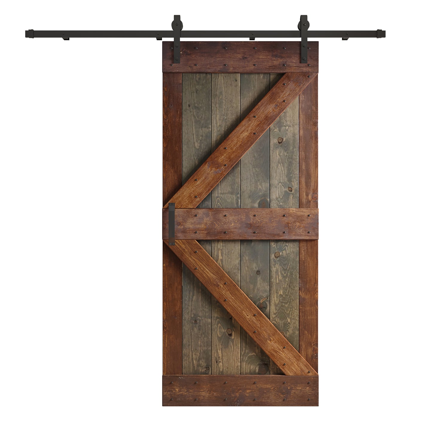 K Series 24in/30in/36in/42in. x 84 in Finished Mix-Color Knotty Pine Wood Sliding Barn Door With Hardware Kit