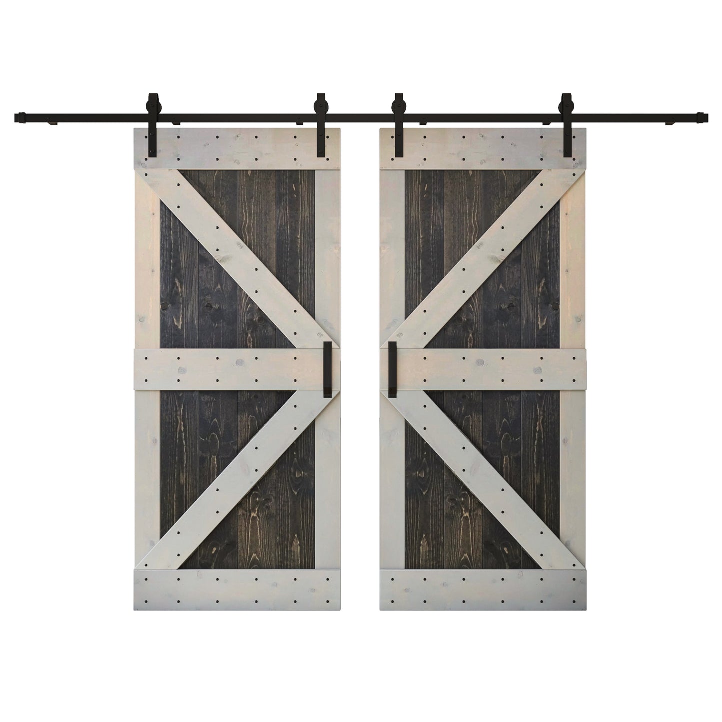 K Series 48in/60in/72in/84in x 84 in Finished Muti-Color Knotty Pine Wood Double Sliding Barn Door with Hardware Kit