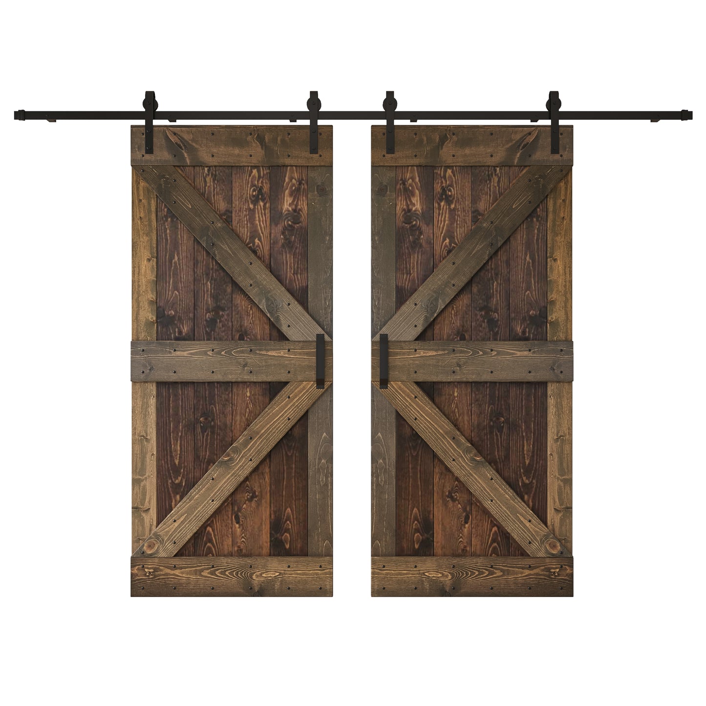 K Series 48in/60in/72in/84in x 84 in Finished Muti-Color Knotty Pine Wood Double Sliding Barn Door with Hardware Kit