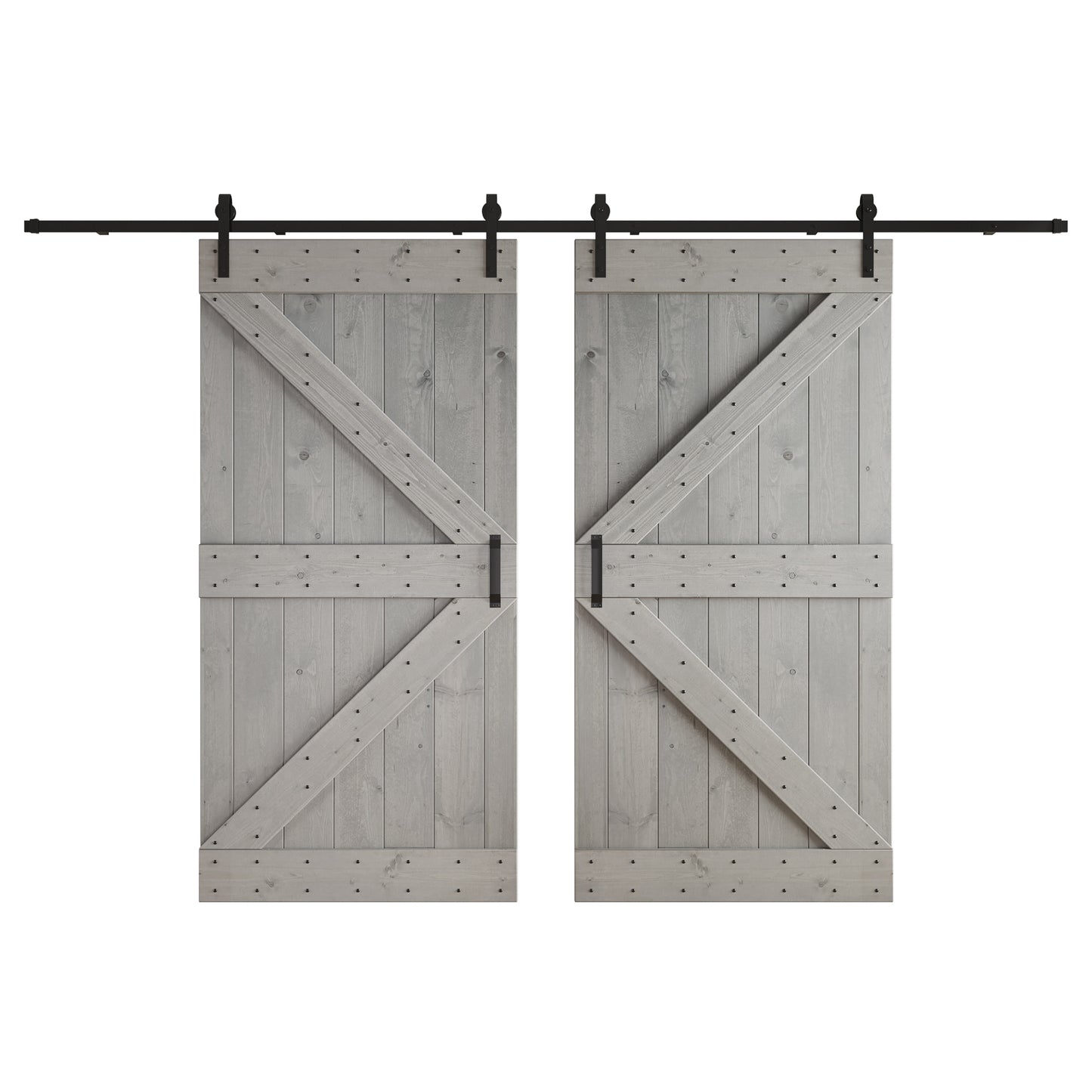 K Series 48 in/60 in/72 in/84 in x 84 in DIY Finished Knotty Pine Wood Double Sliding Barn Door With Hardware Kit