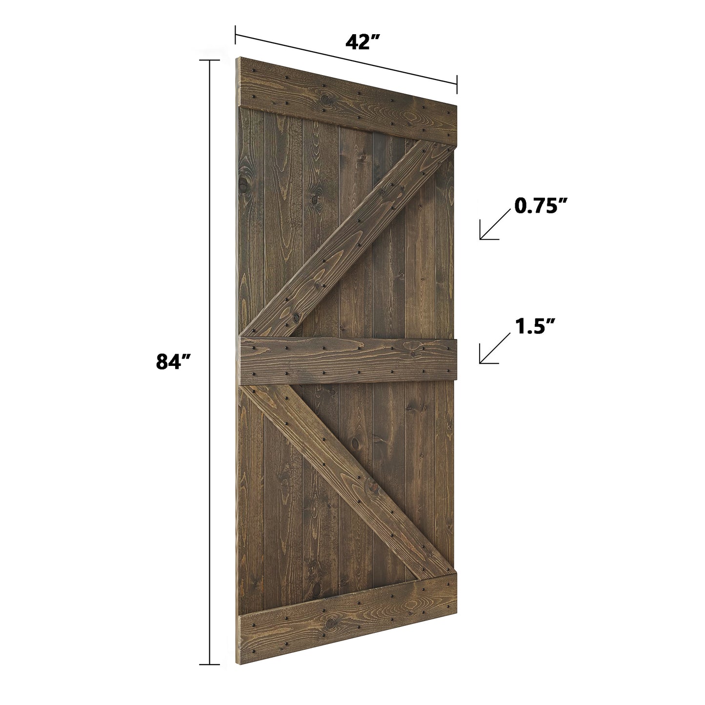 K Series 48 in/60 in/72 in/84 in x 84 in DIY Finished Knotty Pine Wood Double Sliding Barn Door With Hardware Kit