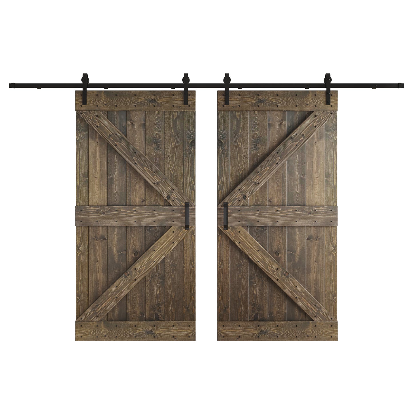 K Series 48 in/60 in/72 in/84 in x 84 in DIY Finished Knotty Pine Wood Double Sliding Barn Door With Hardware Kit
