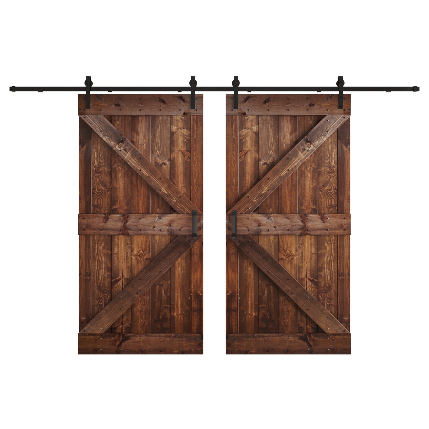 K Series 48 in/60 in/72 in/84 in x 84 in DIY Finished Knotty Pine Wood Double Sliding Barn Door With Hardware Kit