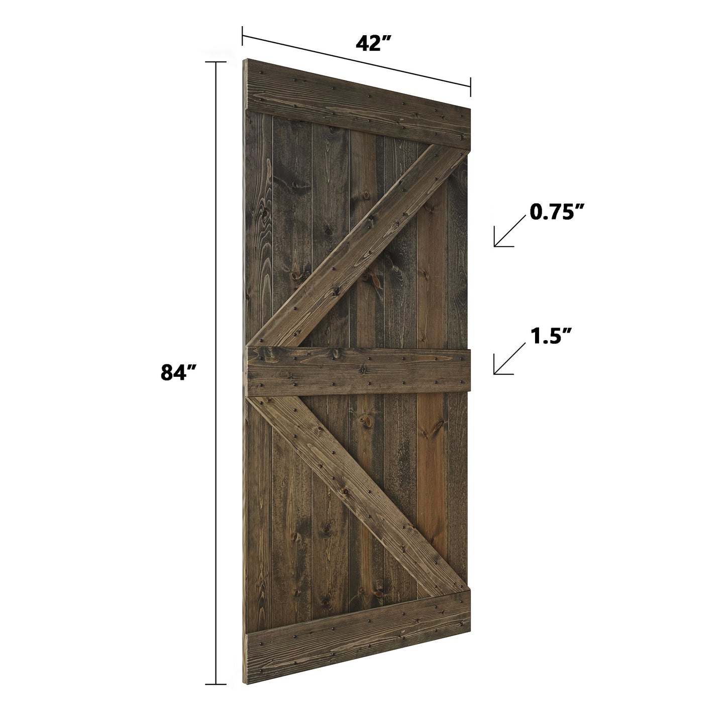 K Series 48 in/60 in/72 in/84 in x 84 in DIY Finished Knotty Pine Wood Double Sliding Barn Door With Hardware Kit