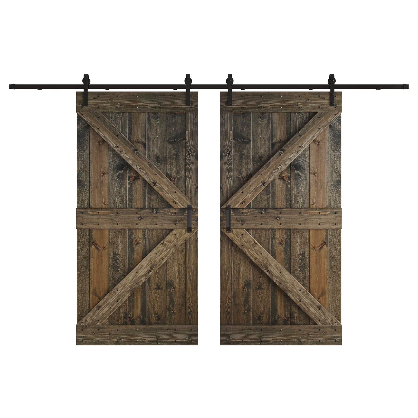 K Series 48 in/60 in/72 in/84 in x 84 in DIY Finished Knotty Pine Wood Double Sliding Barn Door With Hardware Kit