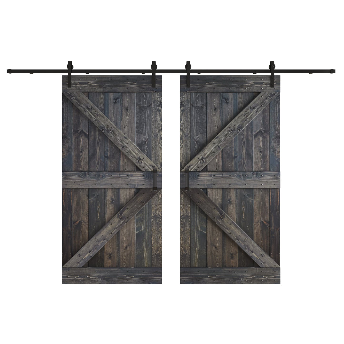 K Series 48 in/60 in/72 in/84 in x 84 in DIY Finished Knotty Pine Wood Double Sliding Barn Door With Hardware Kit